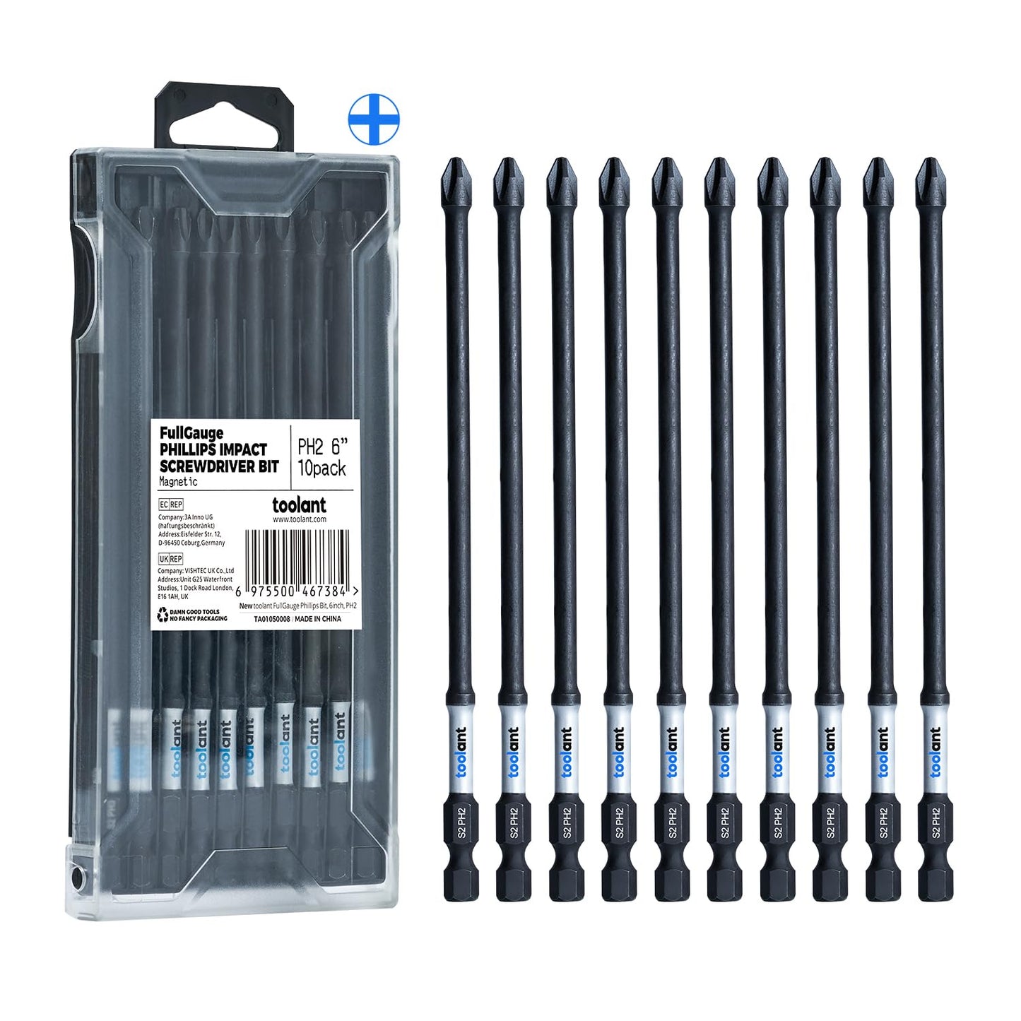 toolant 2 Inch Phillips Bit#2 Magnetic Anti Slip Impact Screwdriver Bits Set(10Pack)