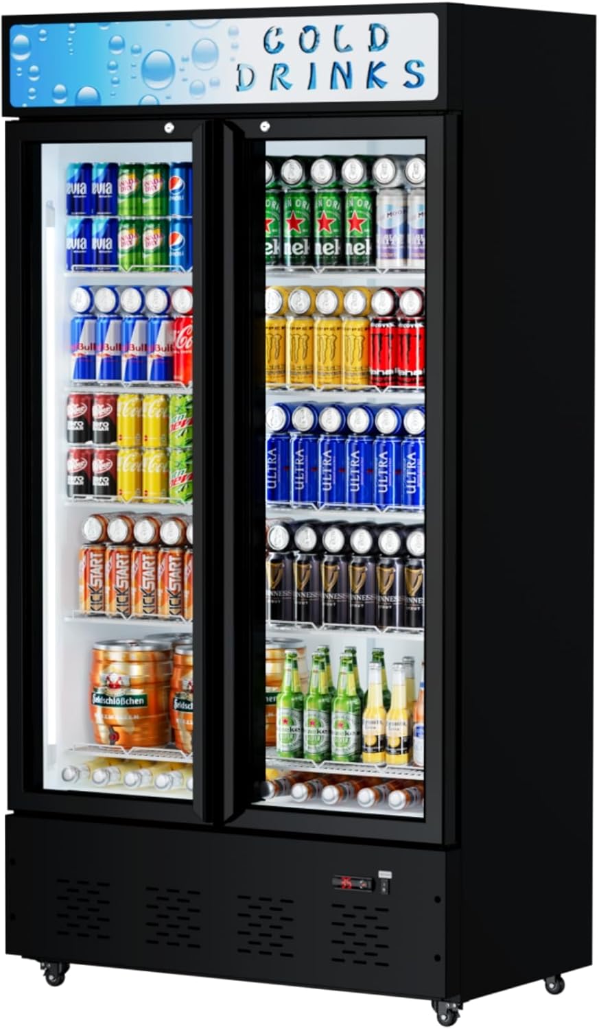 41.3''W 30 Cu.ft. Commercial Beverage Refrigerators with Soft LED Light, Adjustable Shelves, Digital Temperature Control, 360° Swivel Casters, Upright Display Refrigerator Glass Door for Stores