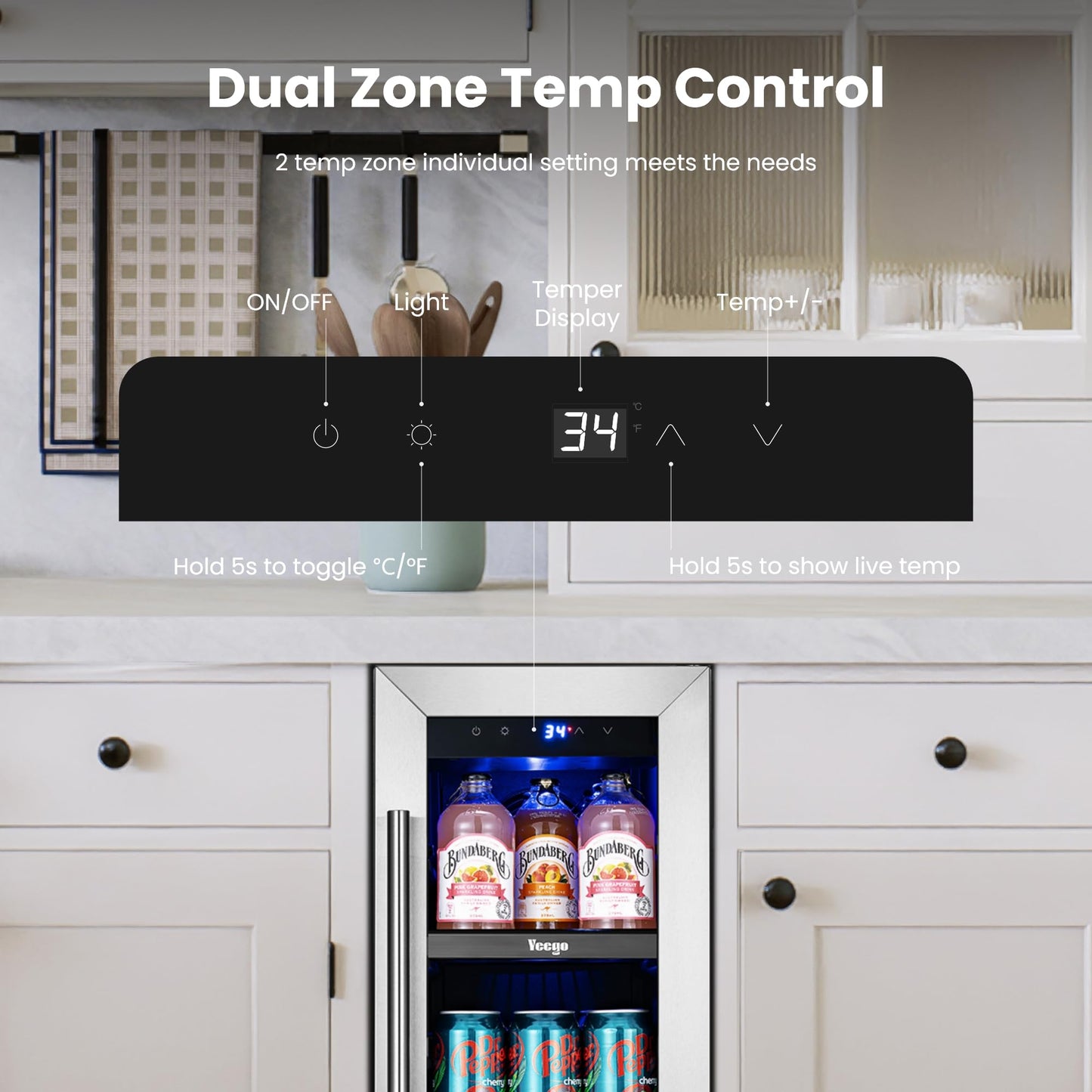 Yeego Beverage Refrigerator & Drink Fridge - 24 inch 180 Cans Beer Cooler Glass Door, 34-54℉ Under Counter Refrigerator Built-in for Drink Soda Wine for Bar Office Bedroom