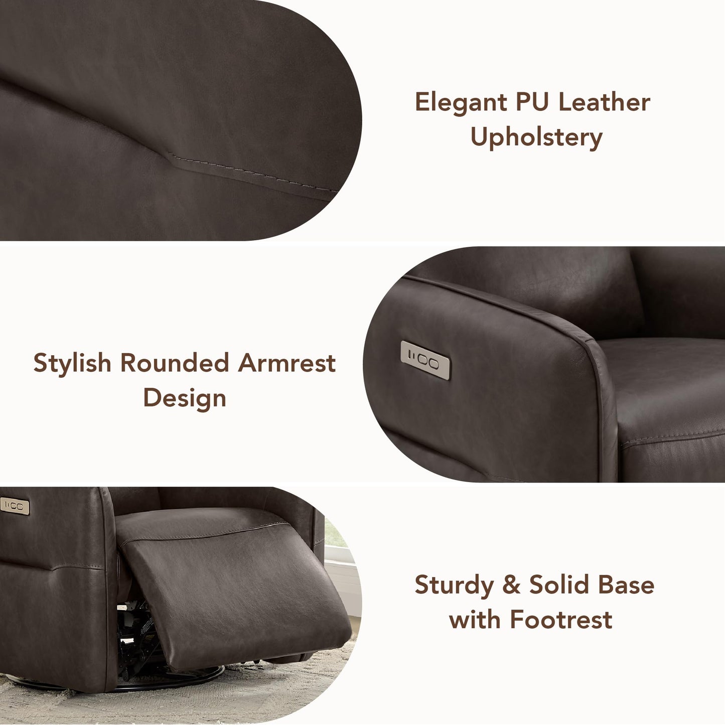 CHITA Faux Leather Power Recliner Chair, Swivel Glider Recliner for Adults, Nursery Rocking Chair with USB & Type-C Charging for Living Room, Bedroom, Creamy Grey