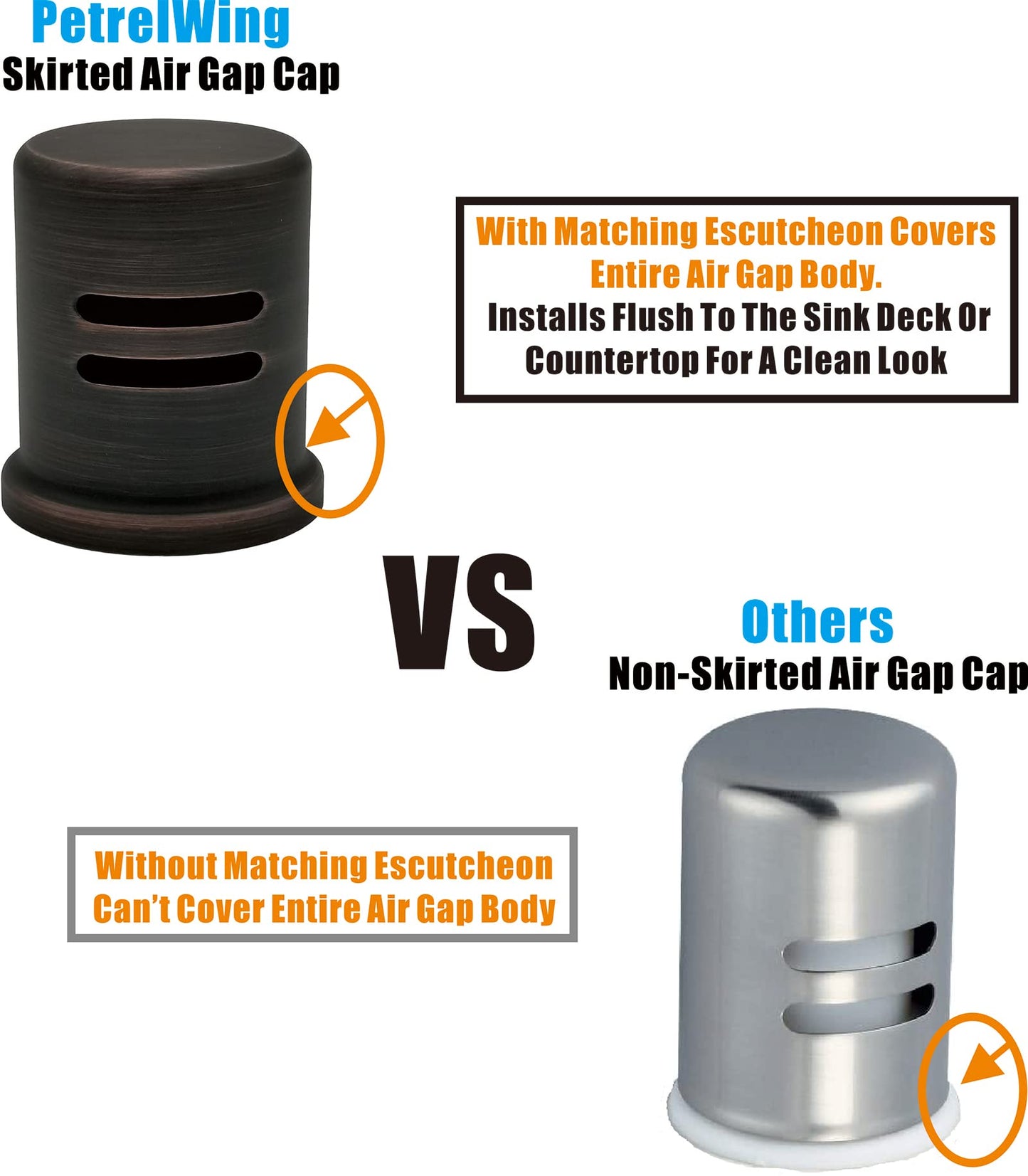 Dishwasher Air Gap Cover Black only, Skirted, Replacement Black air gap dishwasher,Solid Brass,Matte Black Finish