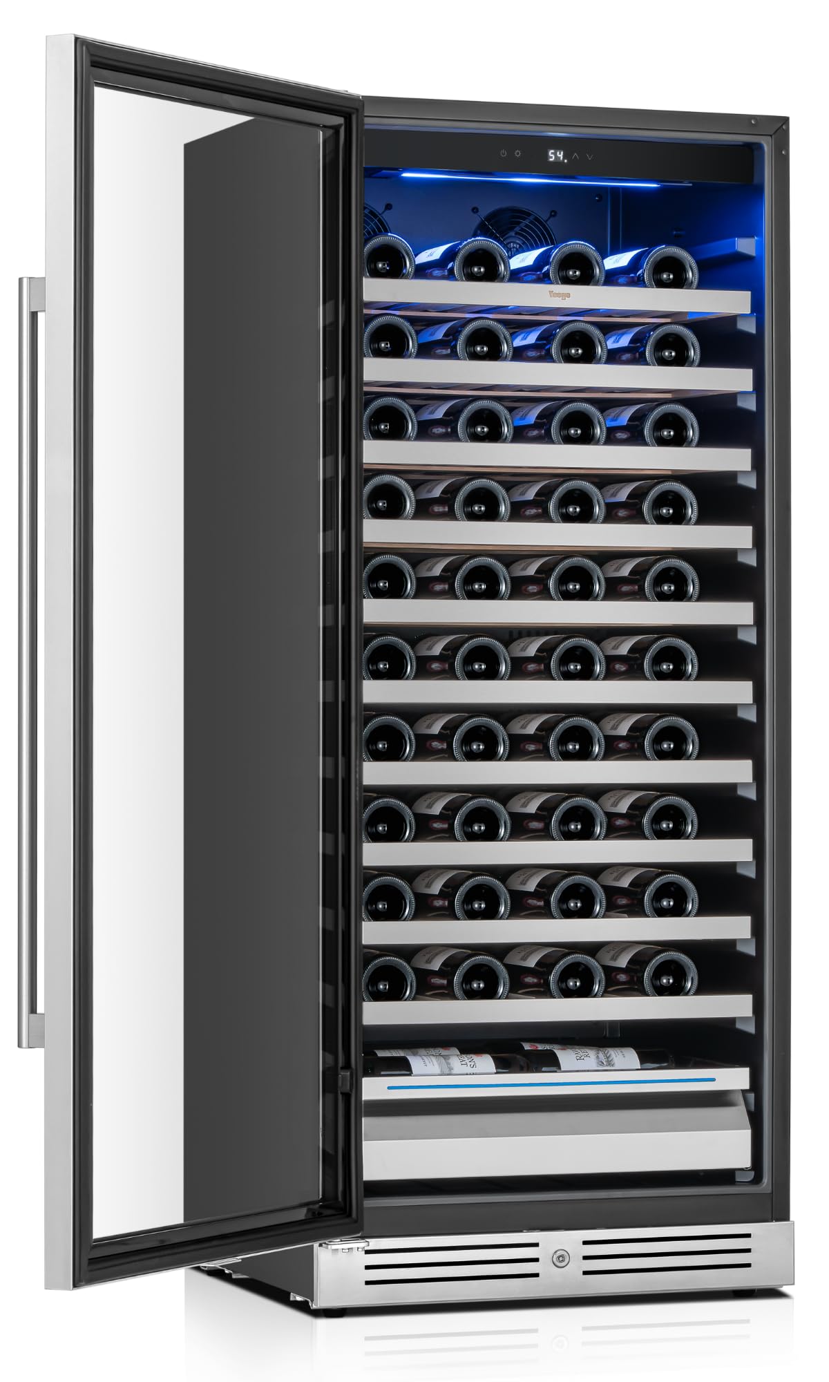 Yeego 24 Inch Wine Fridge Cooler - 52 Bottles Wine Cooler with Glass Door, 40-65℉ Built-In or Freestanding Refrigerator, Under Counter Wine Fridge for Kitchen Bar Office (Left-Hinged)