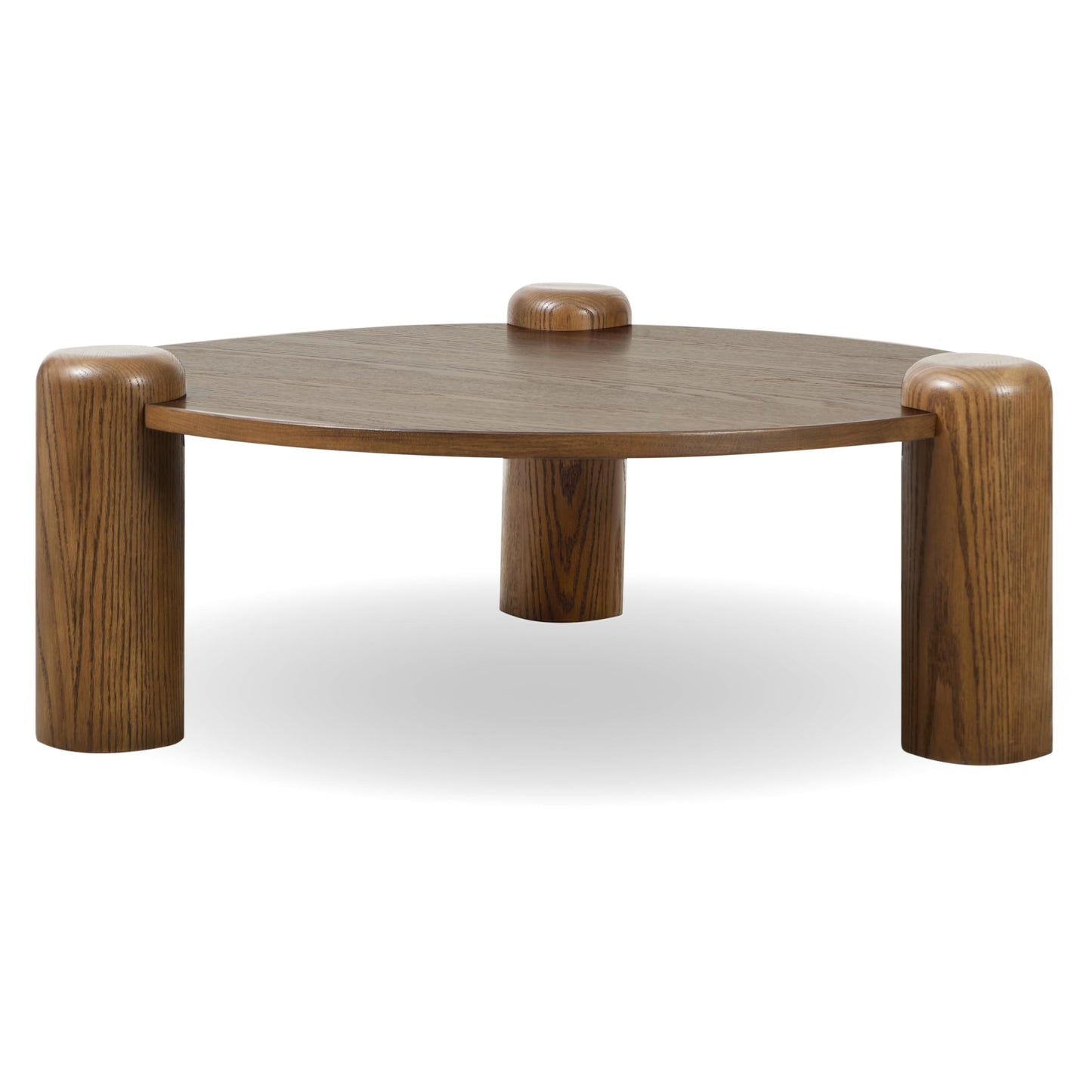 Poly & BARK Chordo 39.4 Inch Coffee Table in Tundra Brown Oak Grain Veneer with Curved Architectural Legs for Warm Modern Living Room Style and Everyday Function