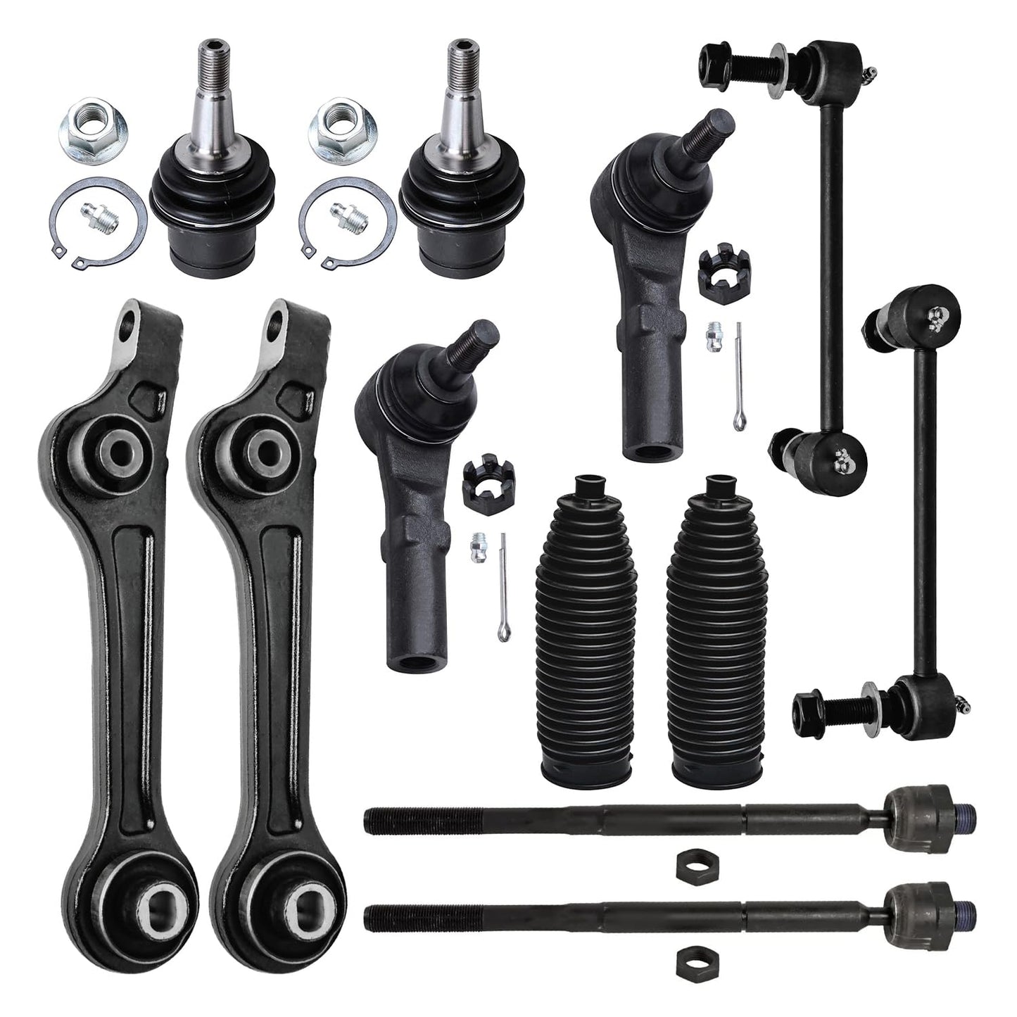 Detroit Axle - 12pc Front End Kit for 07-13 Chevy Silverado 1500 GMC Sierra | Suburban Yukon XL 1500 Tahoe Escalade ESV EXT, 2 Upper Control Arms 2 Sway Bars 4 Tie Rods 2 Lower Ball Joints 2 Boots