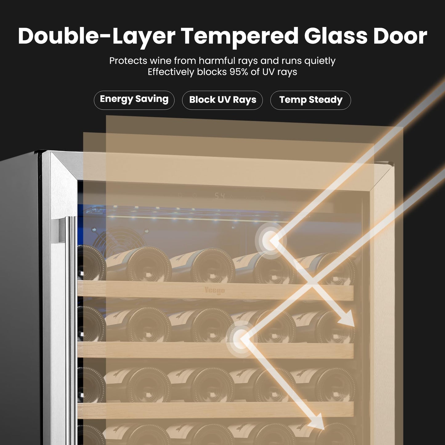 Yeego Wine Fridge Cooler - 24 Inch Dual Zone Wine Fridge Hold 52 Bottles, 40-65°F Wine Refrigerator Glass Door, Built in Fridge, Freestanding Adjustable Shelves Fridge for Beer Soda Drink Home Bar