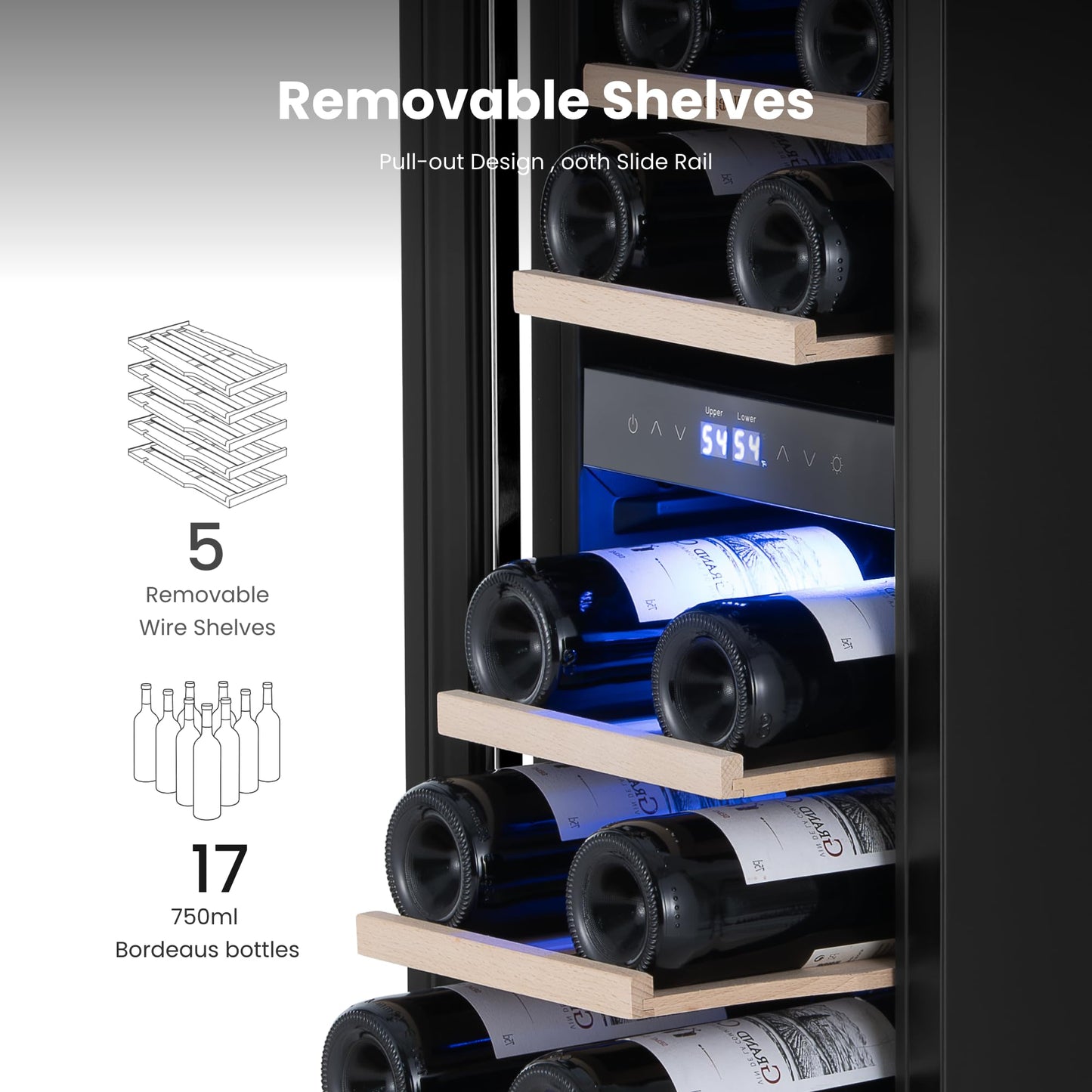 Yeego 24'' Wine Cooler Refrigerator - 52 Bottles Wine Fridge, 40-65°F Dual Zone Wine Refrigerator With Glass Door, Built-In/Freestanding/Under Counter, Adjustable Shelves Fridge for Home Bar Office
