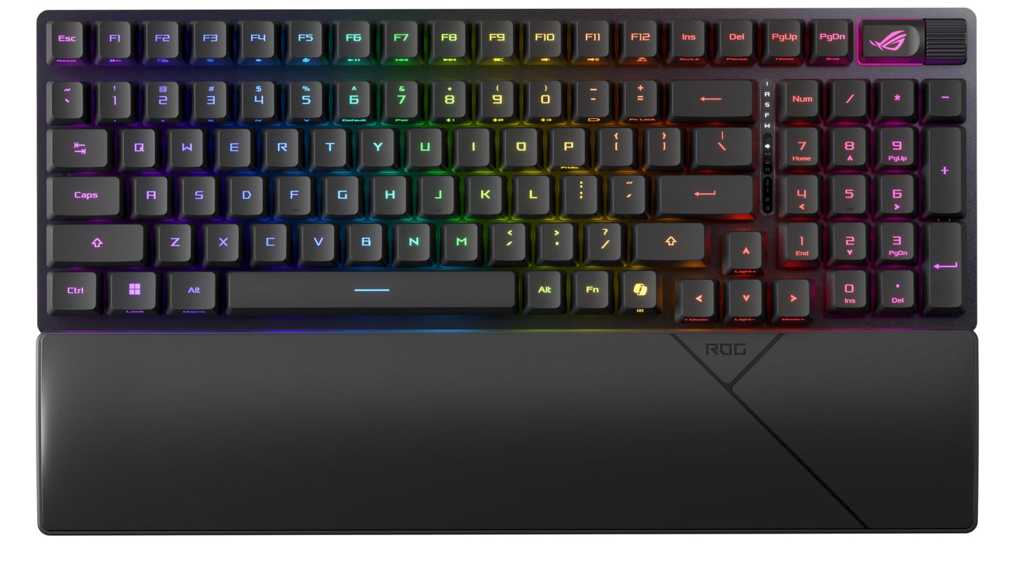 ASUS ROG Strix Scope II 96 Wireless Mechanical Gaming Keyboard – 96% Full-Size, Tri-Mode Connectivity, Hot Swappable Pre-lubed ROG NX Snow Linear Switches, PBT Keycaps, RGB, PC/Mac Support-Black