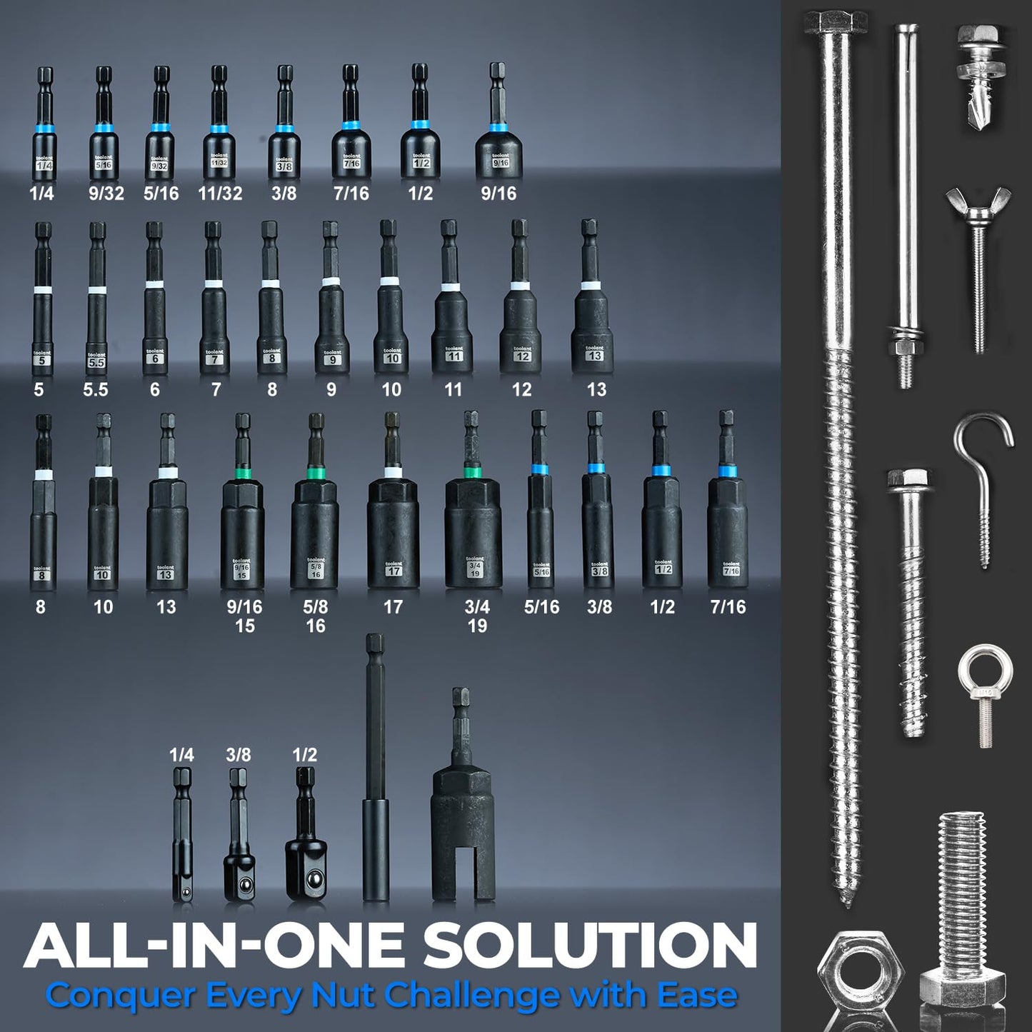 toolant Magnetic Nut Driver Set 34 Piece, Impact Driver Bit Set, Deep Nut Driver, Impact Socket Adapters, Wing Nut Driver, Tough Gift Case