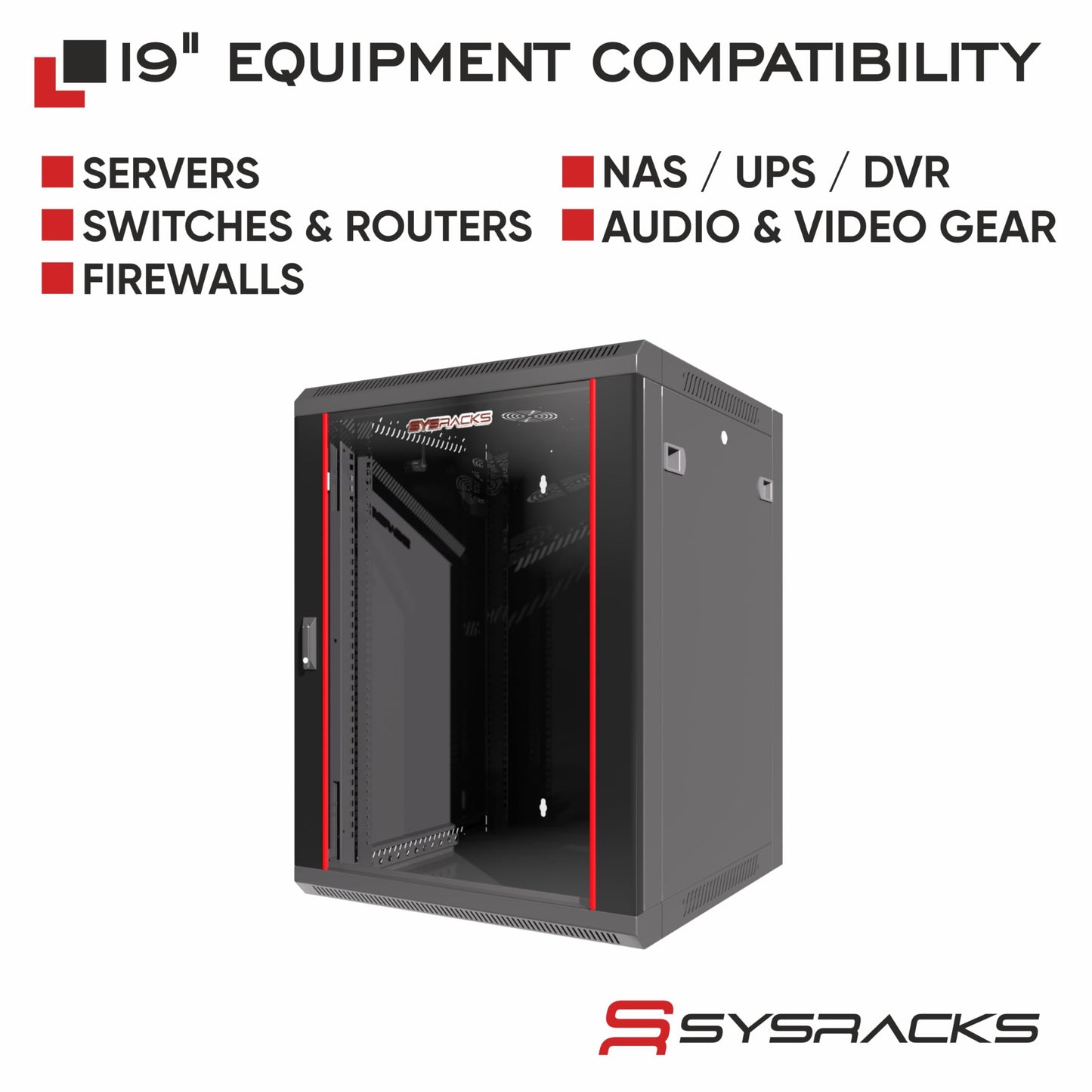 15U Wall Mount Network Cabinet, 18 Inch Deep Enclosed Server Rack with Locking Tempered Glass Door for Home Lab, Office IT & AV Equipment