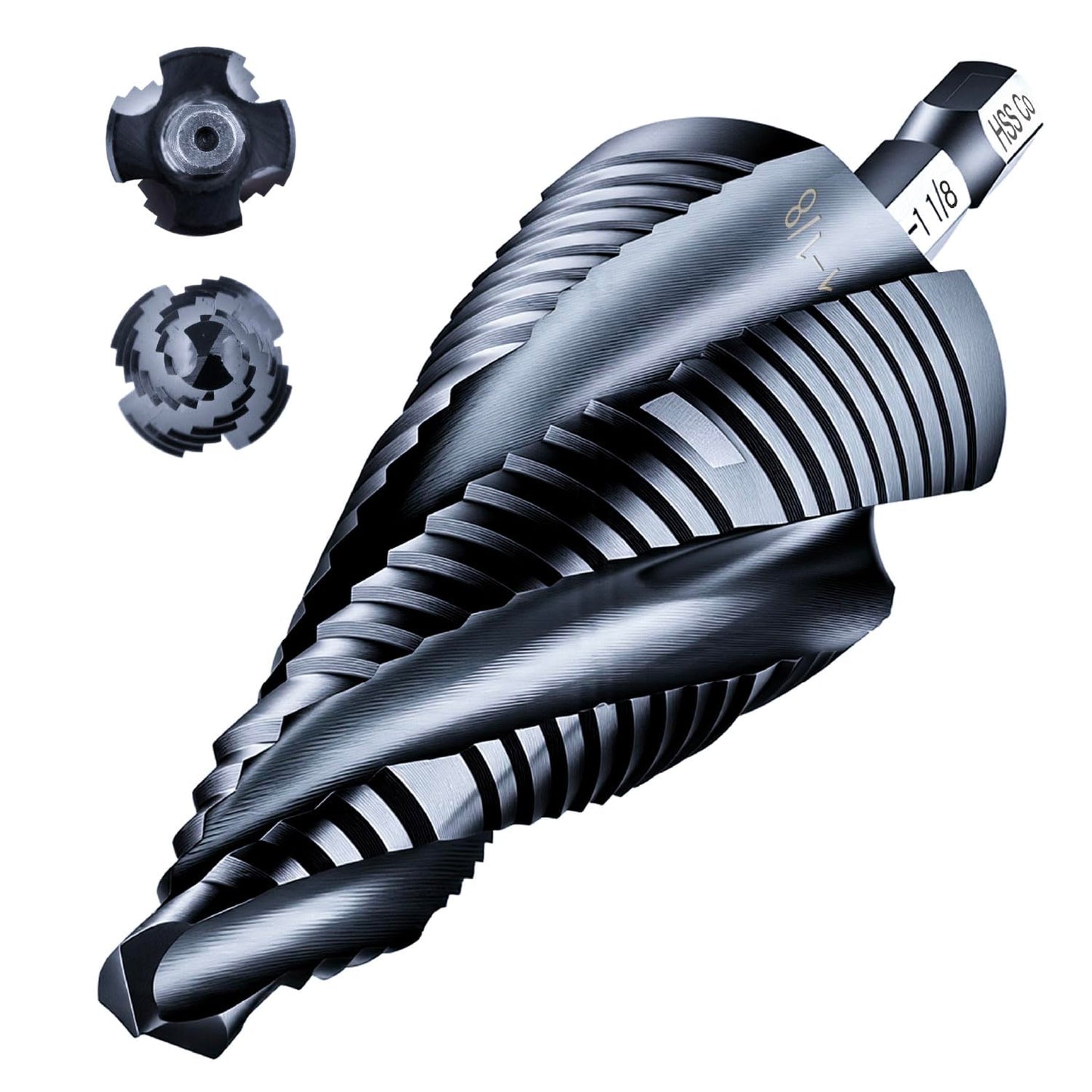 toolant Four Spiral Flute Cobalt Step Drill Bit(Pro), 1/4"-3/4" Impact Ready Unibit Step Drill Bit, 1/4" Hex Shank Step Bits for Metal, Stainless Steel, Aluminum, Plastic