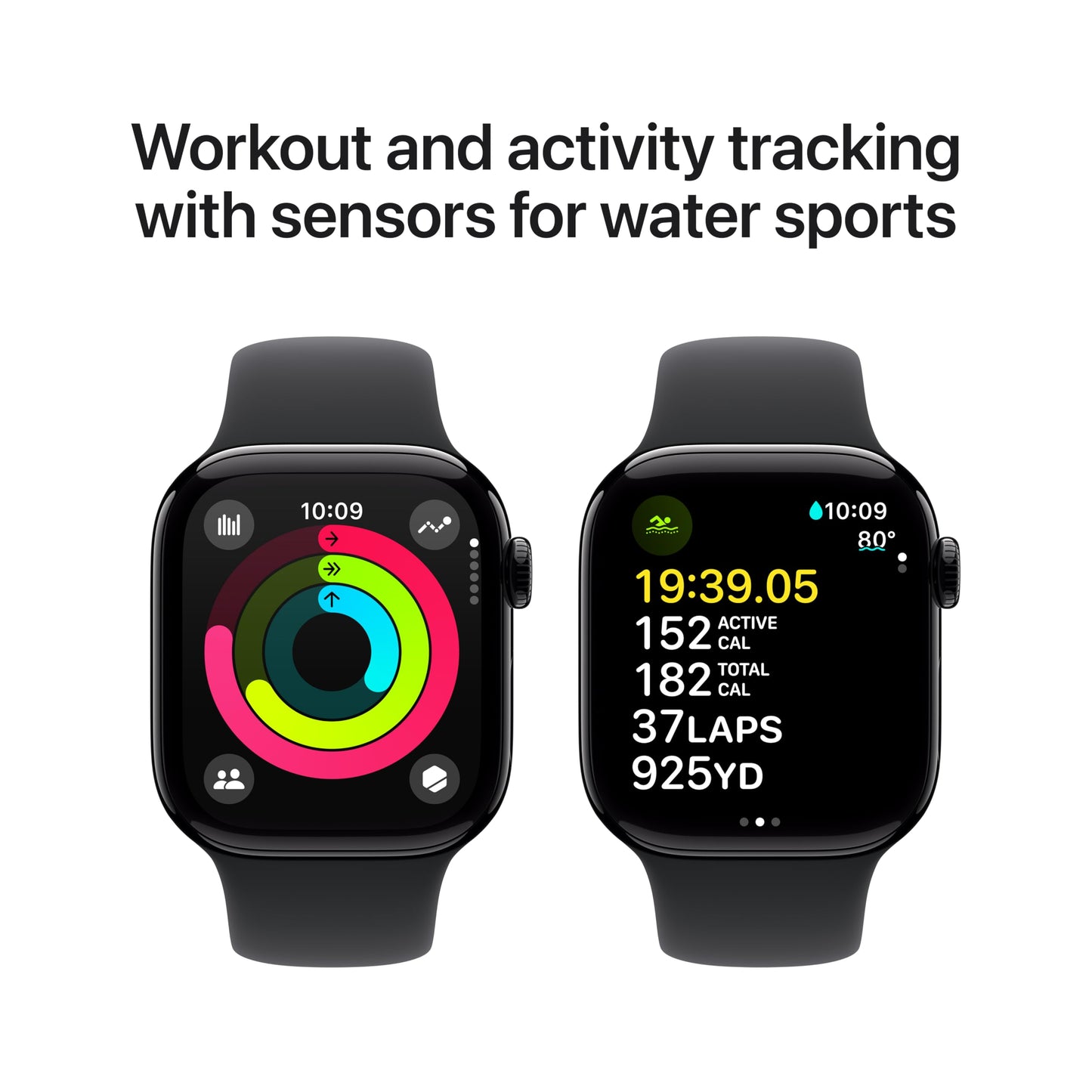 Apple Watch Series 10 [GPS + Cellular 42mm case] Smartwatch with Jet Black Aluminum Case with Black Sport Band - M/L. Fitness Tracker, ECG App, Always-On Retina Display, Water Resistant