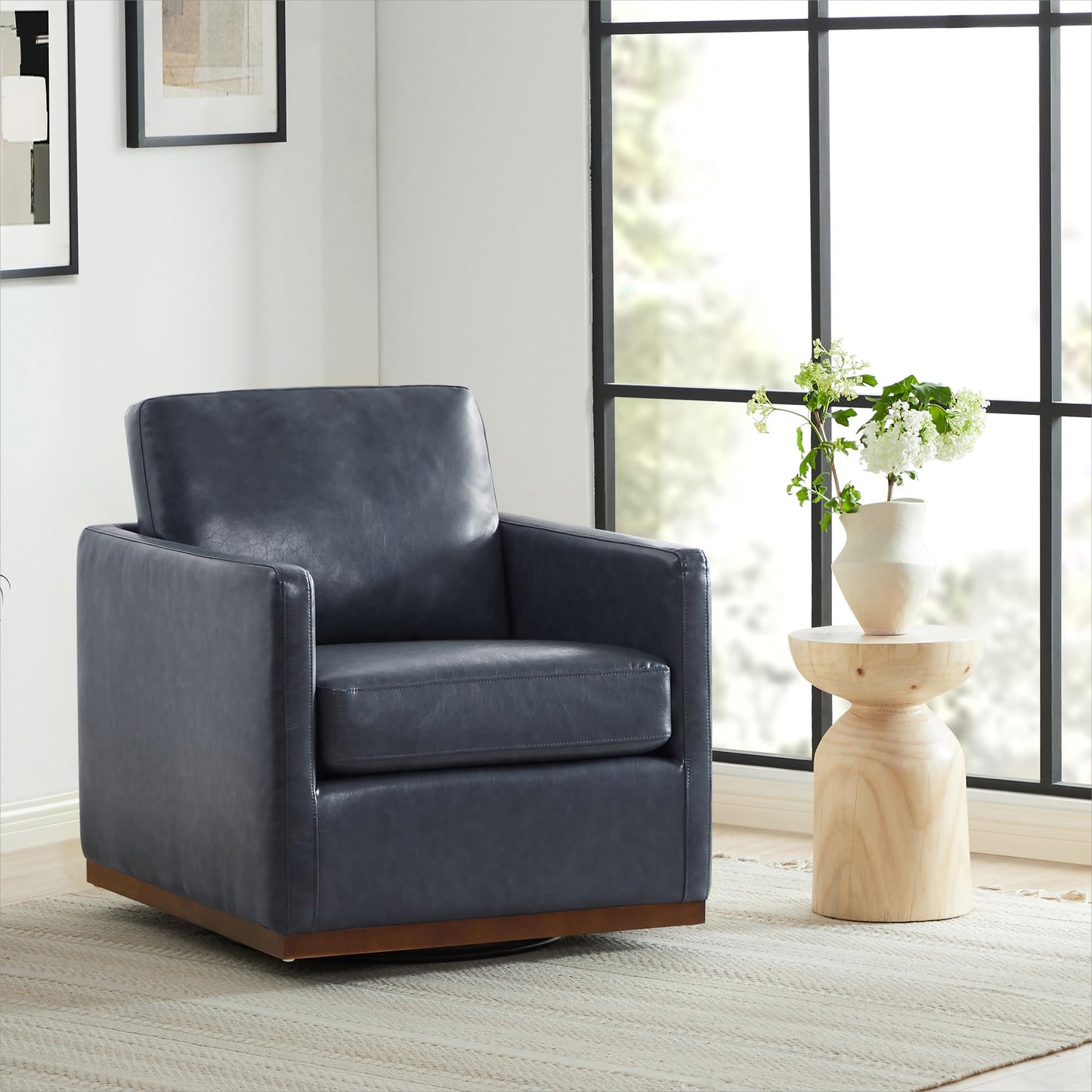 CHITA Genuine Leather Swivel Accent Chair, FSC Certified Mid Century Modern Arm Chair for Living Room and Bedroom, Fully Assembled, Saddle
