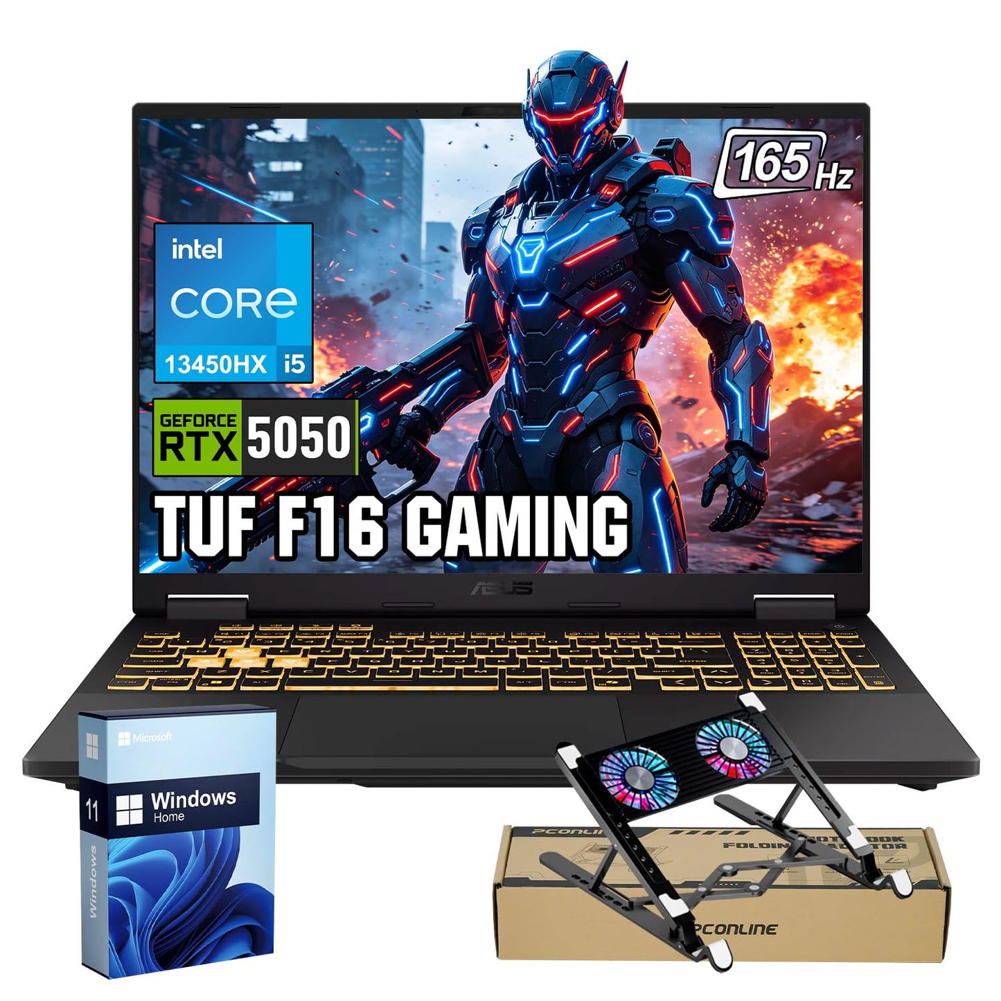 ASUS TUF Gaming F16 5050 Gaming Laptop, Intel Core i5-13450HX, 16" FHD+ 165Hz Anti-Glare 100% sRGB, GeForce RTX 5050, 16GB DDR5, 1TB SSD, RGB Backlit KB, IR Camera, HDMI, Windows 11 Home, w/Bundle