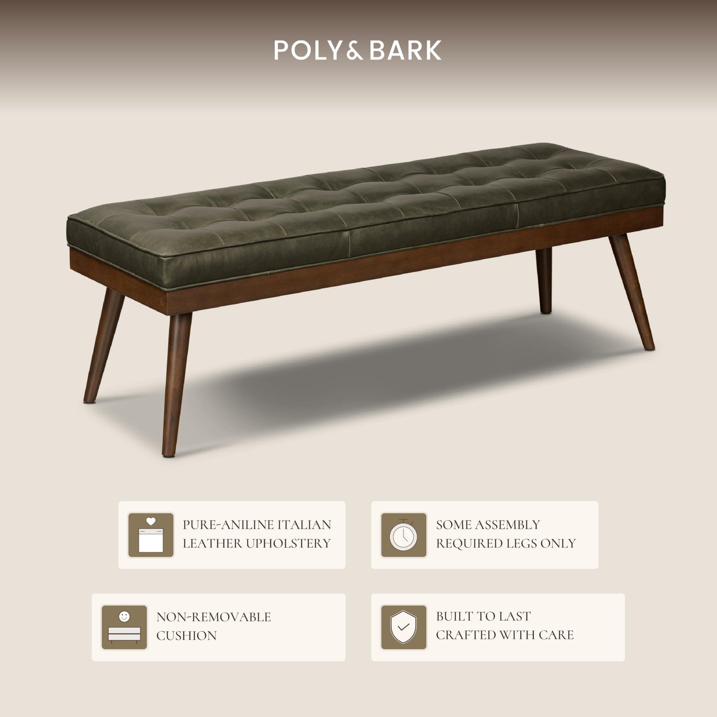 POLY & BARK Napa 82" Leather Pull‑Out Sleeper Sofa – Full‑Grain Italian Leather Upholstery,Tri‑Layer Mattress & Storage Console –Sophisticated Multi‑Functional Sofa Bed for Living Rooms & Guest Spaces