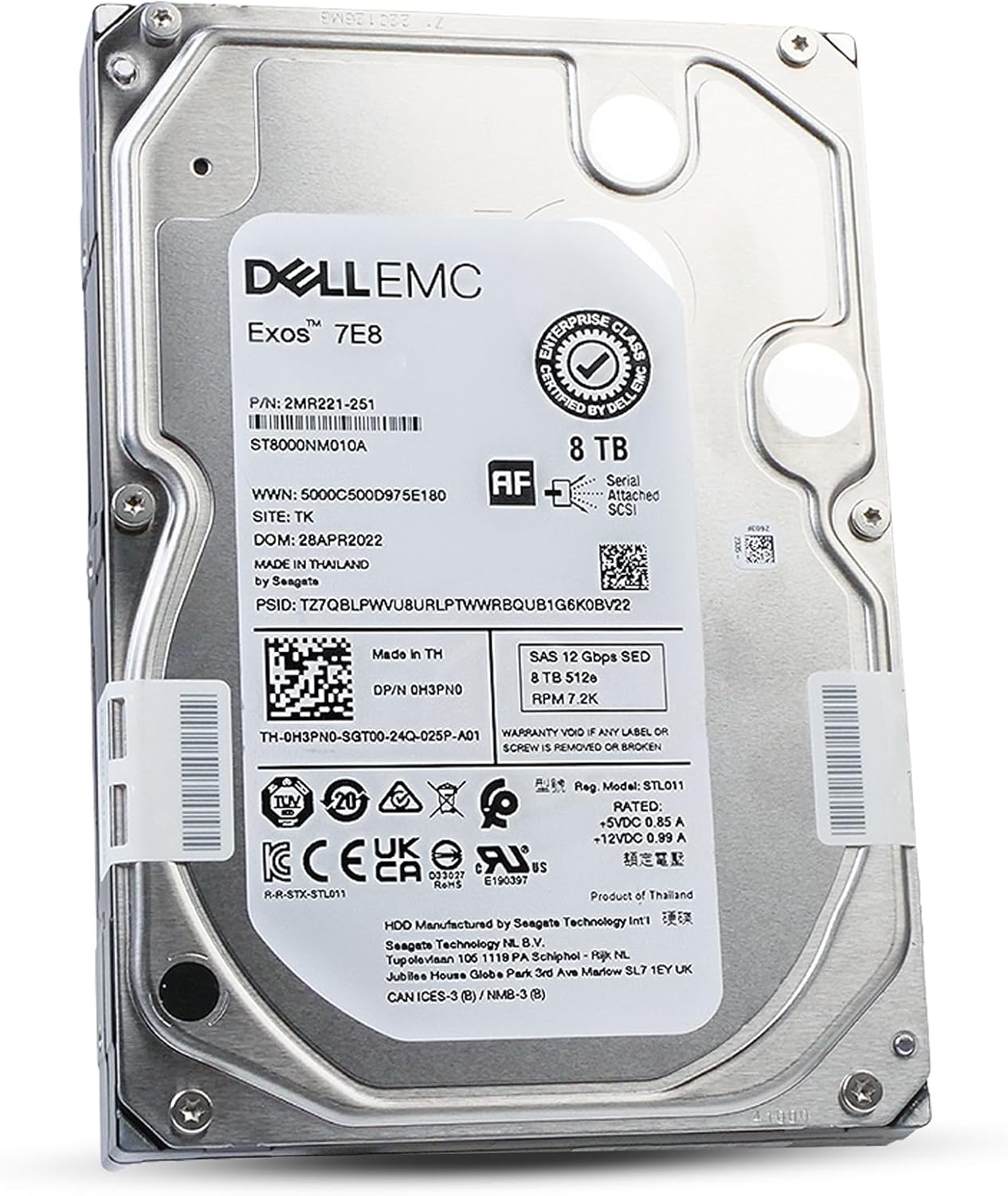Dell/Seagate Exos 7E8 ST8000NM010A 8TB 7.2K RPM SAS 12Gb/s 512e 3.5in Enterprise Hard Drive (Renewed)
