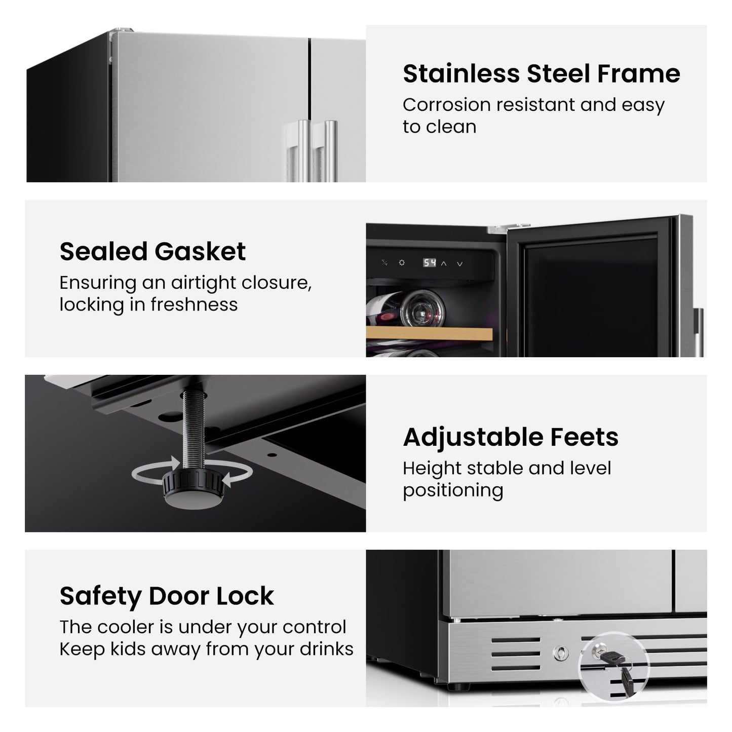 Yeego 24 Inch Beverage Refrigerator, 160-Can Beverage Cooler with Lock & Auto Defrost, Stainless Steel Indoor & Covered Outdoor Beverage Fridge, Freestanding or Under Counter for Beer, Soda & Wine