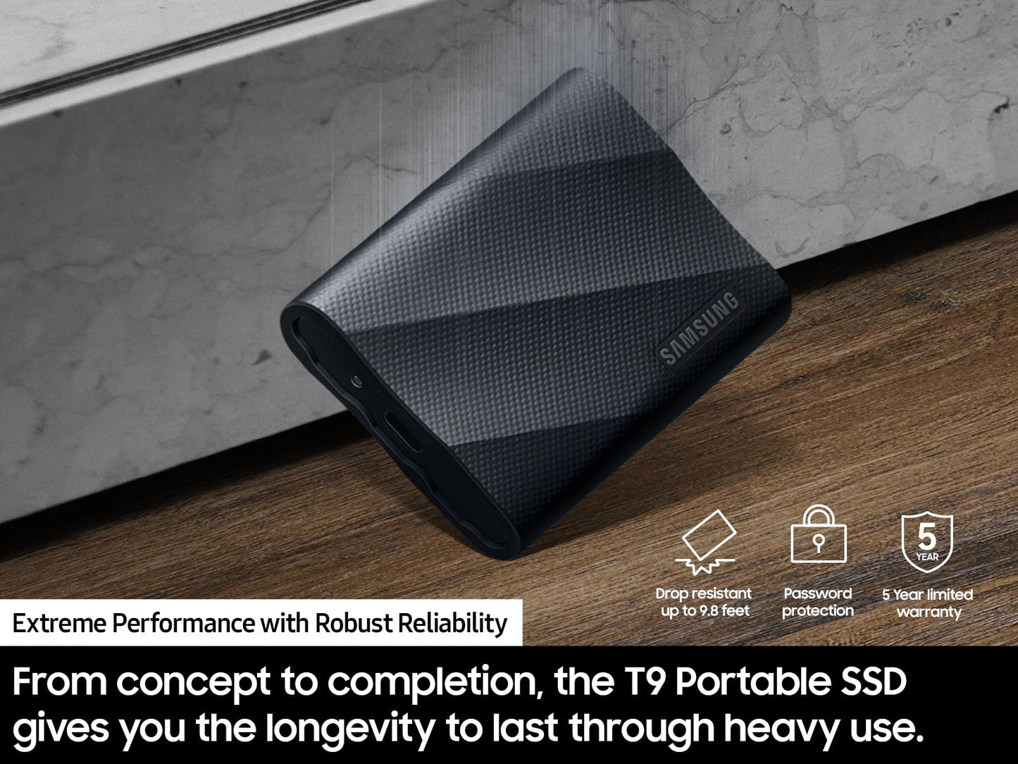 SAMSUNG T9 Portable SSD 4TB, USB 3.2 Gen 2x2 External Solid State Drive, Seq. Read Speeds Up to 2,000MB/s for Gaming, Students and Professionals,MU-PG4T0B/AM, Black (pack of 1)