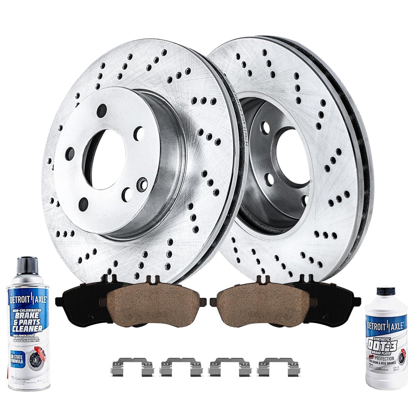 Detroit Axle - Front Brake Kit for 2003-2009 Toyota 4Runner 2005-2023 Tacoma 2007-2014 FJ Cruiser, Drilled & Slotted Brake Rotors and Ceramic Brakes Pads Replacement: 12.56" inch Rotor