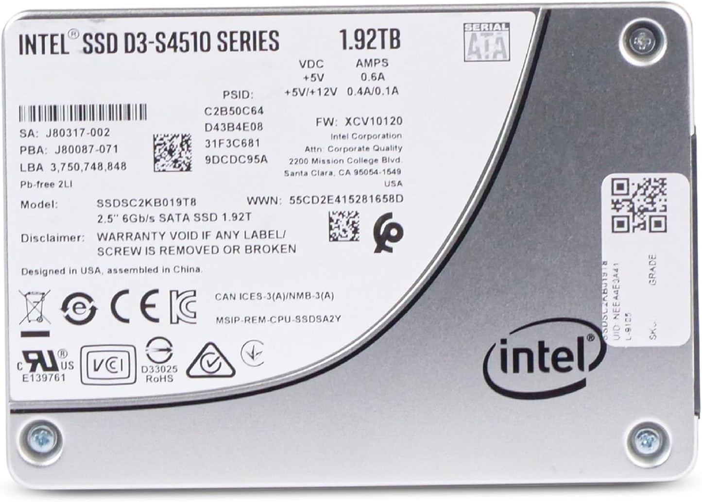 Intel D3-S4510 SSDSC2KB019T8 1.92TB SATA 6Gb/s 3D TLC 1 DWPD 2.5in Read Intensive Enterprise Solid State Drive (Renewed)