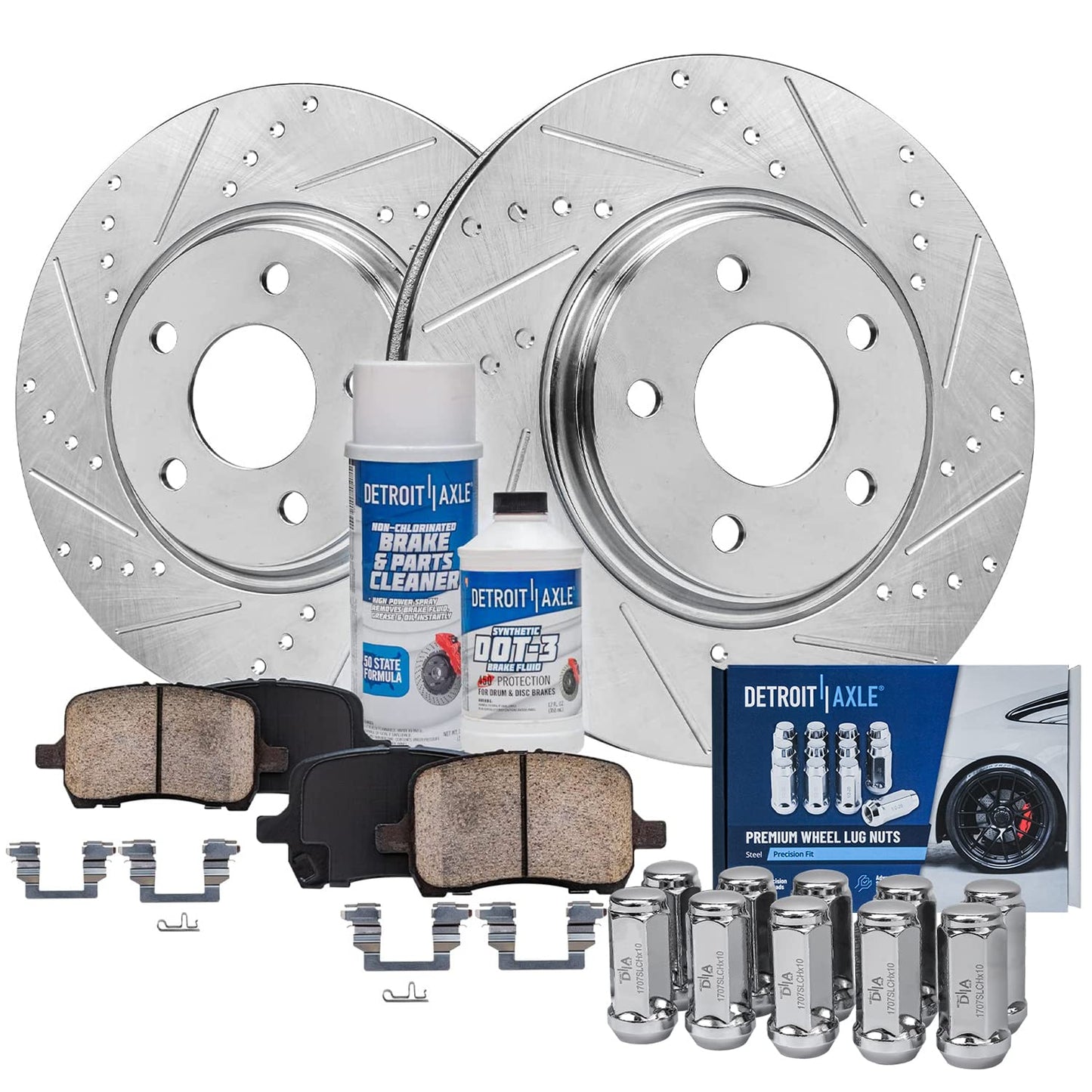 Detroit Axle - Brake Kit for 2011-2020 Jeep Grand Cherokee Dodge Durango Replacement Front & Rear Drilled & Slotted Disc Brake Rotors Ceramic Brakes Pads : 12.99" inch Rotor