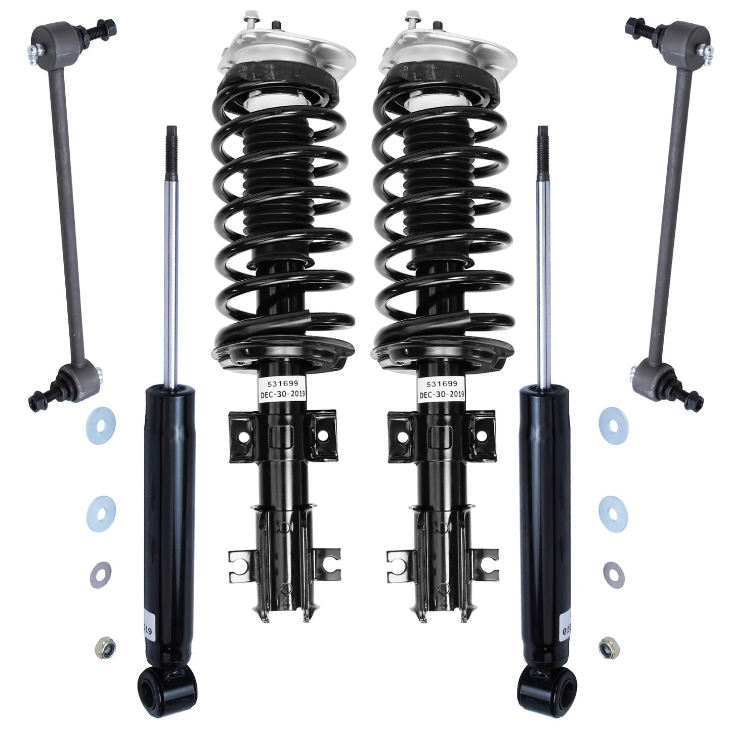Detroit Axle - 6pc Struts Shocks Kit for 2014-2018 Chevy Silverado 1500 GMC Sierra 1500, 2 Front Struts w/Coil Springs 2 Sway Bars 2 Rear Shock Absorbers 2015 2016 2017 Replacement Suspension