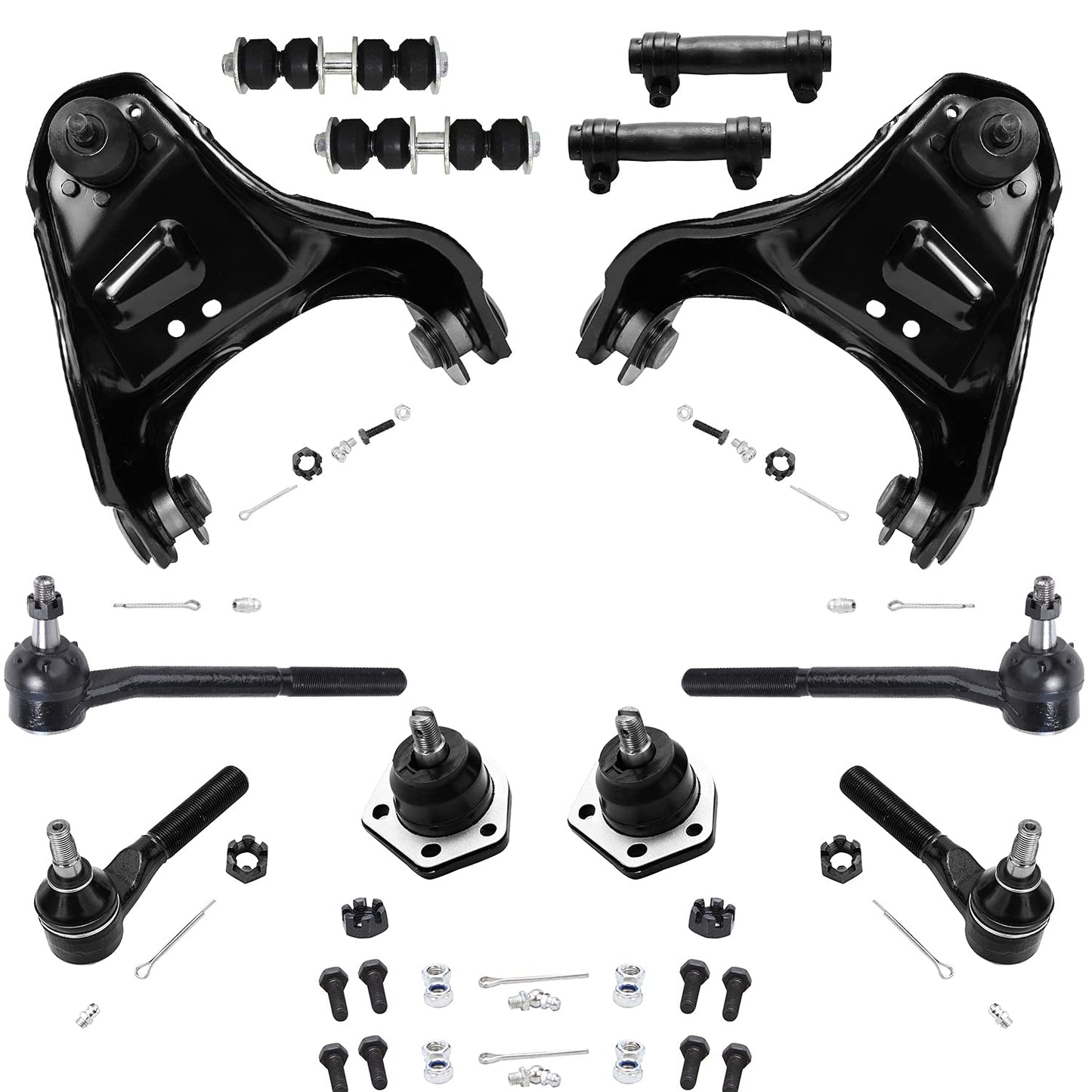 Detroit Axle - 12pc Front End Kit for 07-13 Chevy Silverado 1500 GMC Sierra | Suburban Yukon XL 1500 Tahoe Escalade ESV EXT, 2 Upper Control Arms 2 Sway Bars 4 Tie Rods 2 Lower Ball Joints 2 Boots