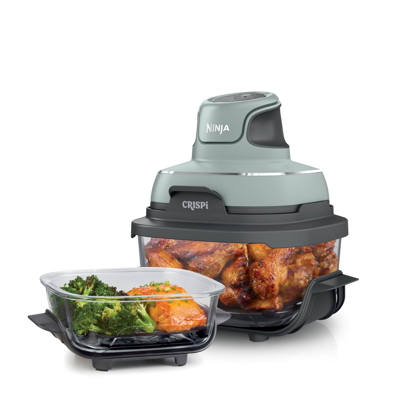 Ninja Crispi 4-in-1 Glass Air Fryer | With Non-Toxic 4QT & 6-Cup Glass Containers & Lids | Microwave, Freezer, Dishwasher Safe | 450°F Max Temp |1500 Watt | Stone | FN101ST