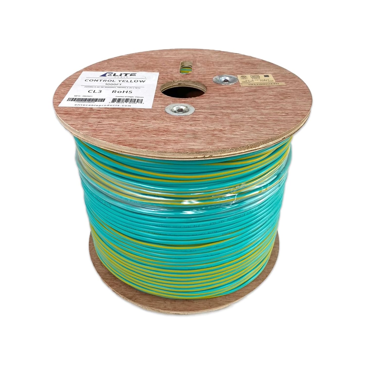 Elite 22/2 + 18/2 Automation/Control Cable - Lutron and Crestron Systems - 1000ft, Shielded, in Wall (CL3) - UL Listed, Pure Copper, Light Green W/Yellow Stripe