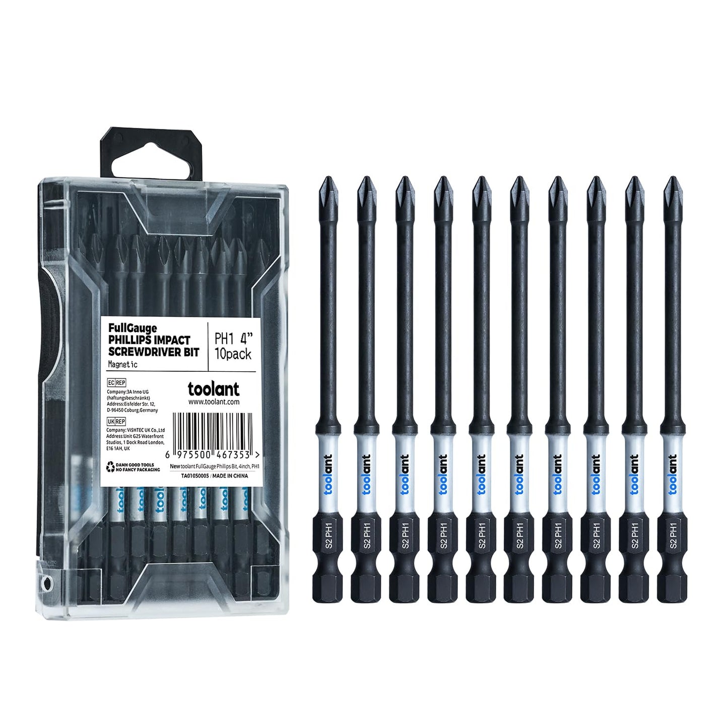 toolant 2 Inch Phillips Bit#2 Magnetic Anti Slip Impact Screwdriver Bits Set(10Pack)
