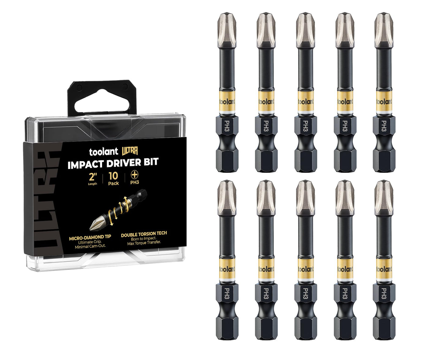 toolant Phillips Impact Screwdriver Bit Set 6 Inch PH2, 2 Pack Magnetic Anti Slip CNC Machined Tips Impact Steel X2 Driver Bit Set for Impact Driver