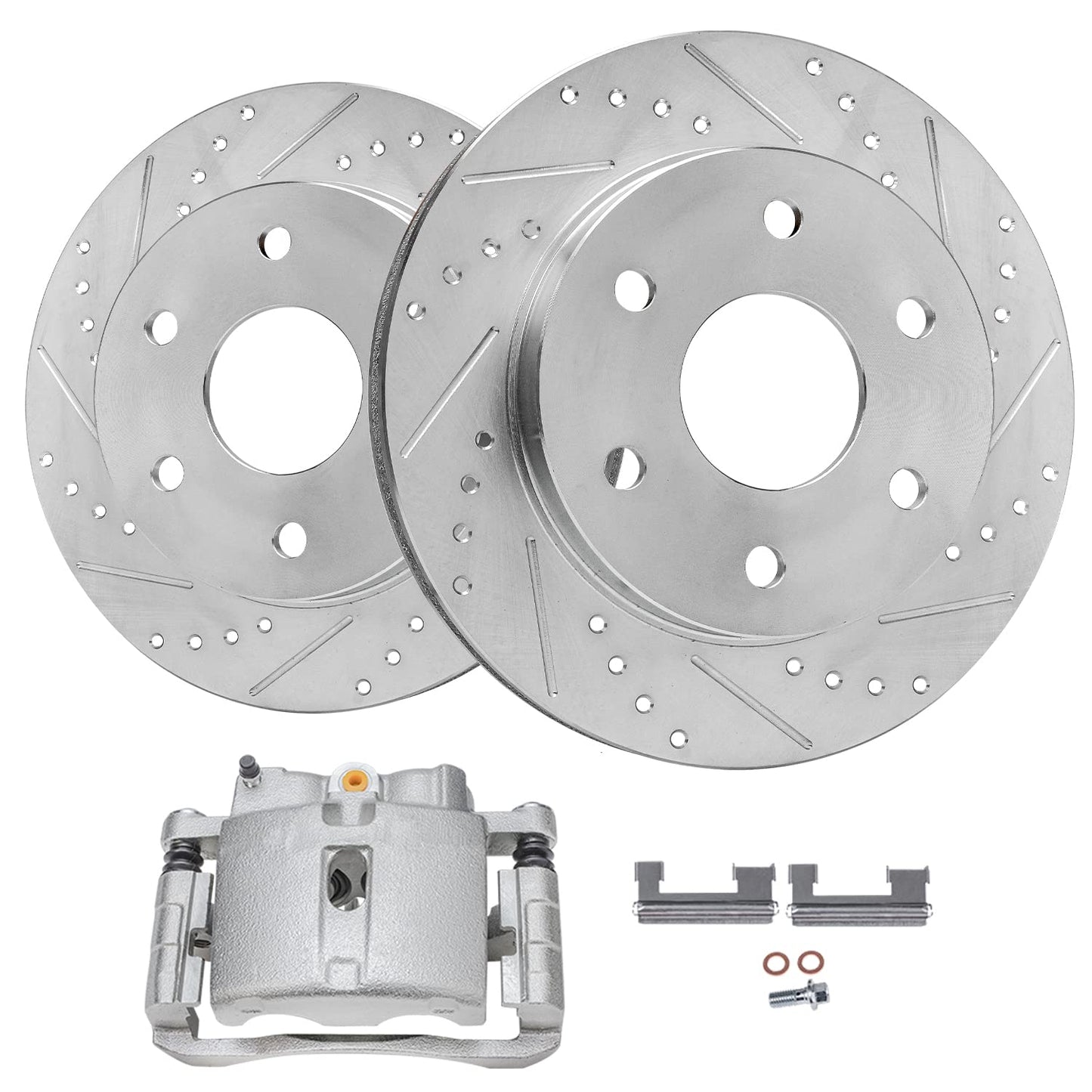 Detroit Axle - Front Brake Kit for Chevy Impala Malibu Equinox GMC Terrain Buick LaCrosse Regal Allure Saab 9-5 Drilled Slotted Disc Brake Rotors Ceramic Brakes Pads Replacement : 12.64'' inch Rotor