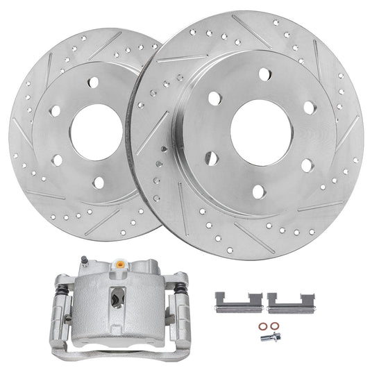 Detroit Axle - Front Brake Kit for Chevy Impala Malibu Equinox GMC Terrain Buick LaCrosse Regal Allure Saab 9-5 Drilled Slotted Disc Brake Rotors Ceramic Brakes Pads Replacement : 12.64'' inch Rotor