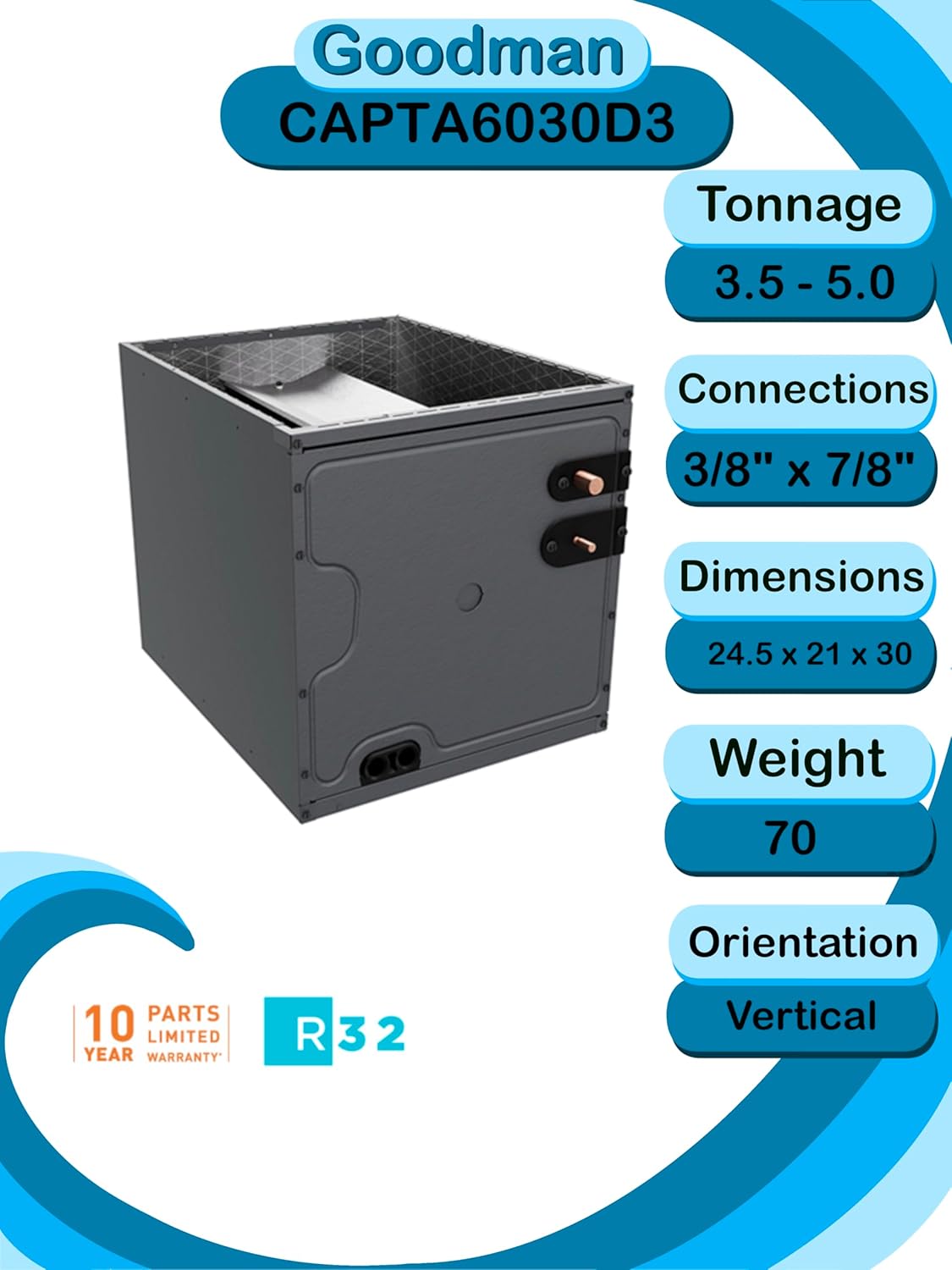 Goodman 4 ton 14.5 SEER2 Complete Split System with upflow coil and single stage 96% AFUE 120k BTU furnace with install accessories! (GLXS4BA4810 CAPTA6030D3 GR9S961205DN)