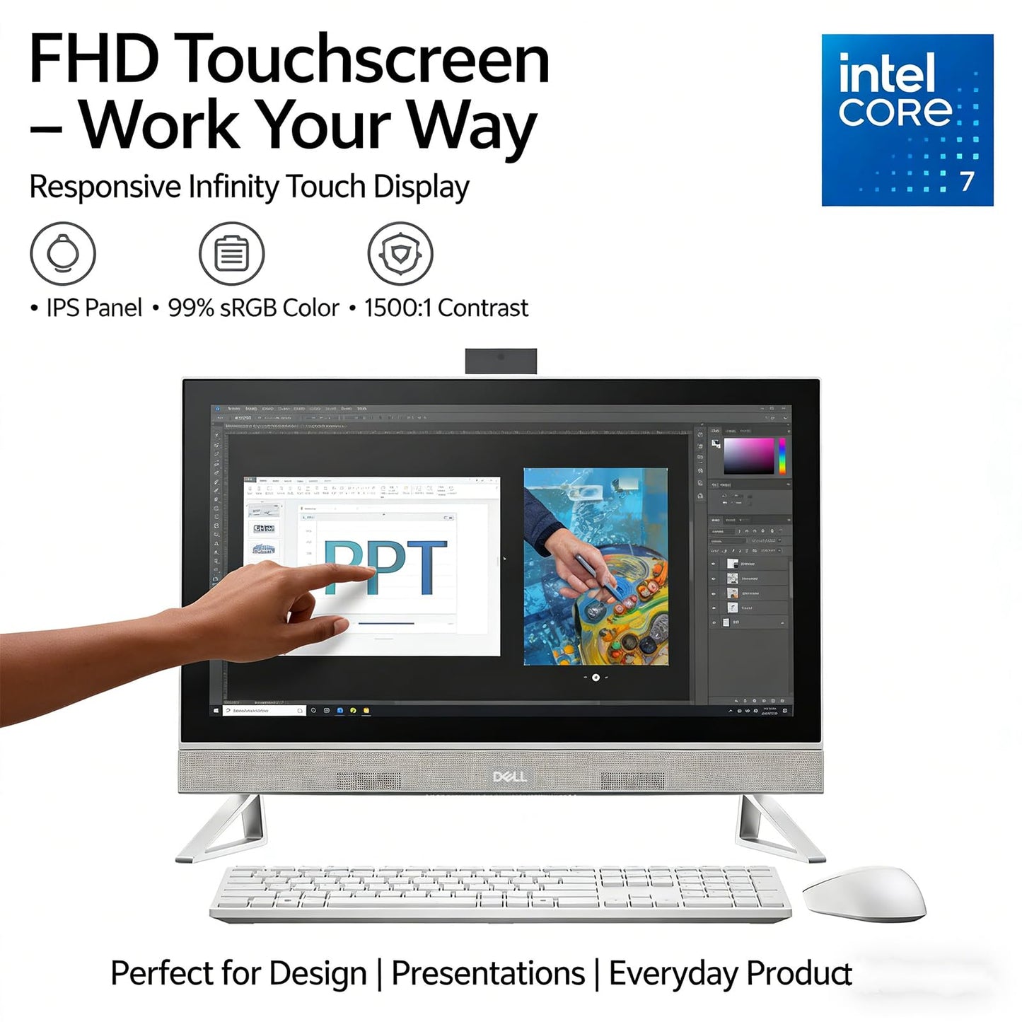 Dell All-in-One 27" Desktop - 27 inch FHD Touchscreen, Intel Core 7 150U (Up to 5.4GHz), NVIDIA GeForce MX570A, 32GB DDR5 RAM, 1TB SSD, Windows 11 Pro for Office & Home Work - White