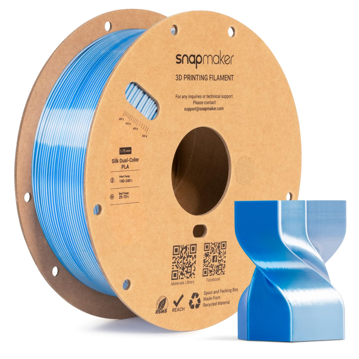 Snapmaker Silk PLA Filament 1.75mm, PLA 3D Printer Filament 1kg (2.2lbs)