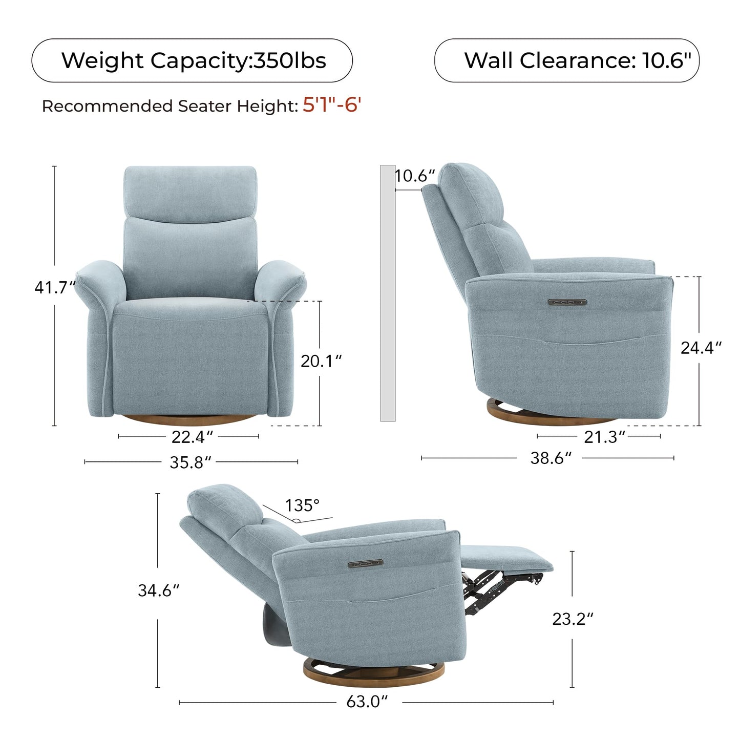 CHITA Power Recliner Chair, Electric Triple-Motor Swivel Glider Nursery Rocking Chair with Adjustable Power Headrest and Lumbar Support, GREENGARD Gold Certified, Solid Wood Base, Linen
