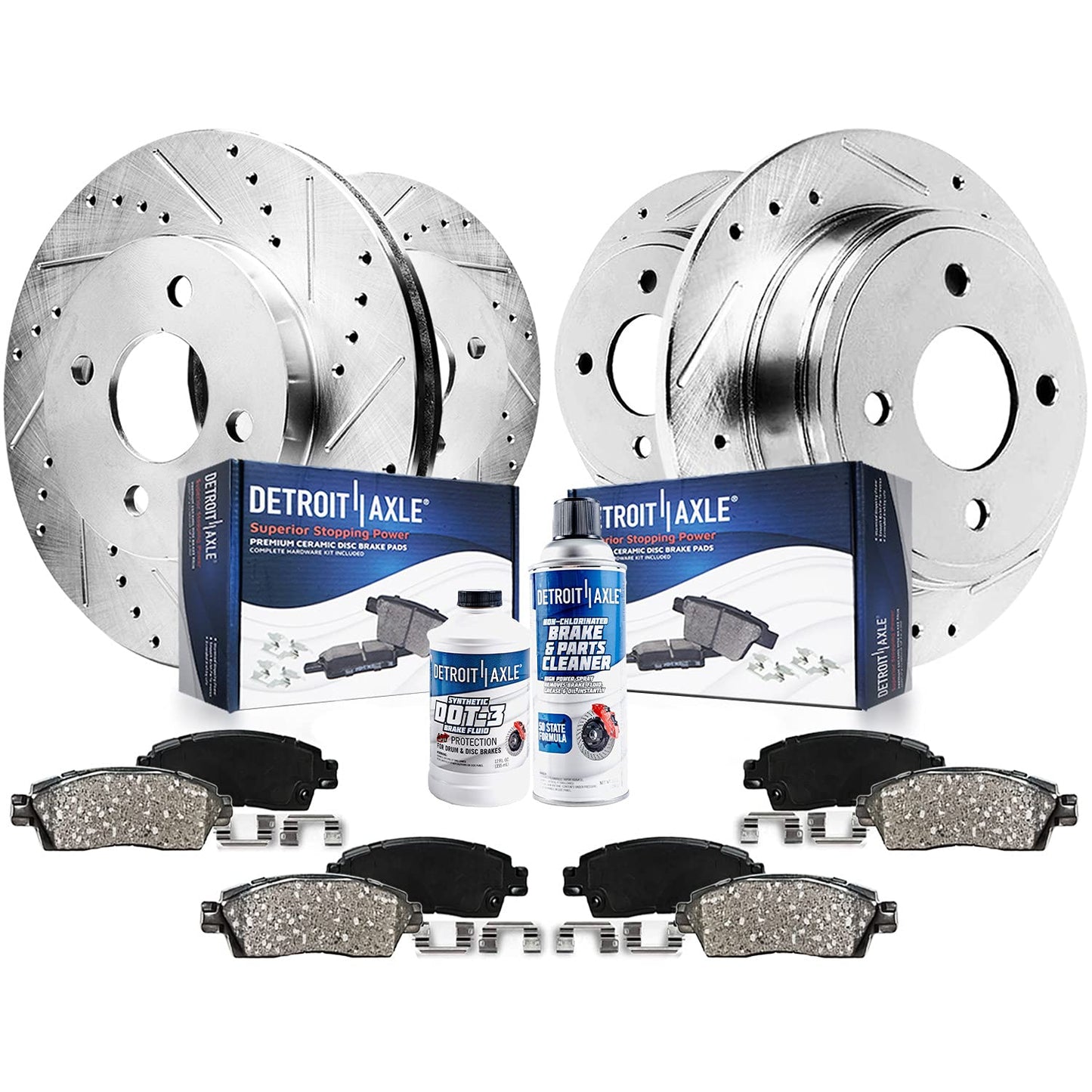Detroit Axle - Brake Kit for Chevy GMC Silverado Sierra 1500 Tahoe Yukon XL Suburban Escalade ESV Drilled Disc Rotors Ceramic Brakes Pads Replacement : 12.99" Front & 13.58" Rear Rotor