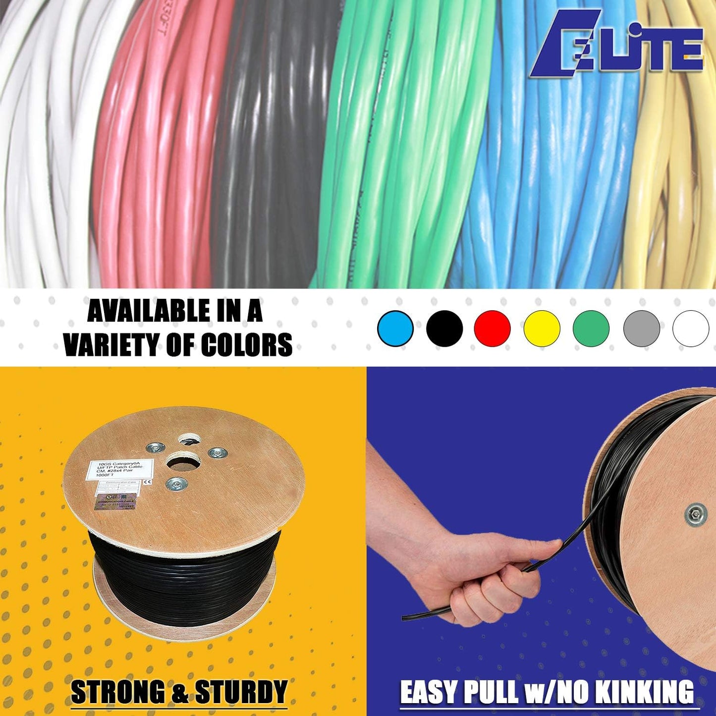 CAT6A Screened Patch Cable (cm), 1000ft, U/FTP 28AWG, Pure Copper, 650MHz, UL Certified, Bulk Ethernet Cable Reel in Blue