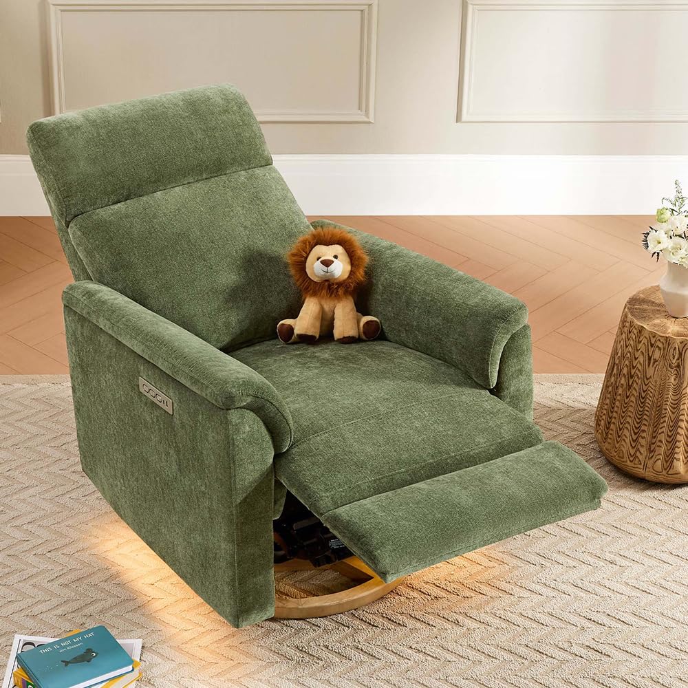 CHITA Power Swivel Glider for Adults with Nightlight, Nursery Recliner Chair with Power Headrest for Living Room, Bedroom, Water-Resistant Boucle Fabric in Sand