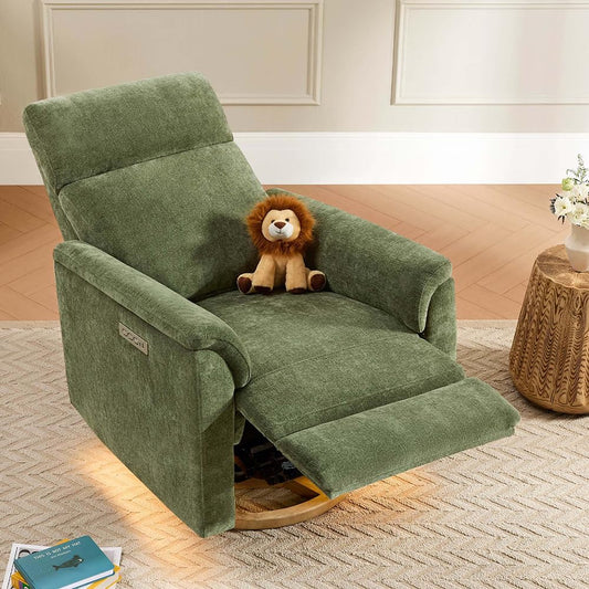 CHITA Power Swivel Glider for Adults with Nightlight, Nursery Recliner Chair with Power Headrest for Living Room, Bedroom, Water-Resistant Boucle Fabric in Sand