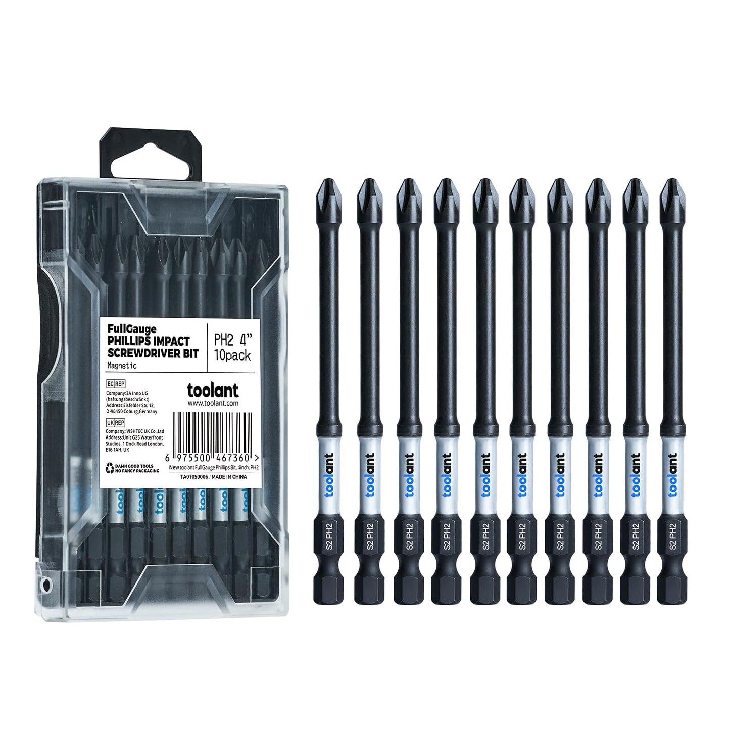 toolant 2 Inch Phillips Bit#2 Magnetic Anti Slip Impact Screwdriver Bits Set(10Pack)