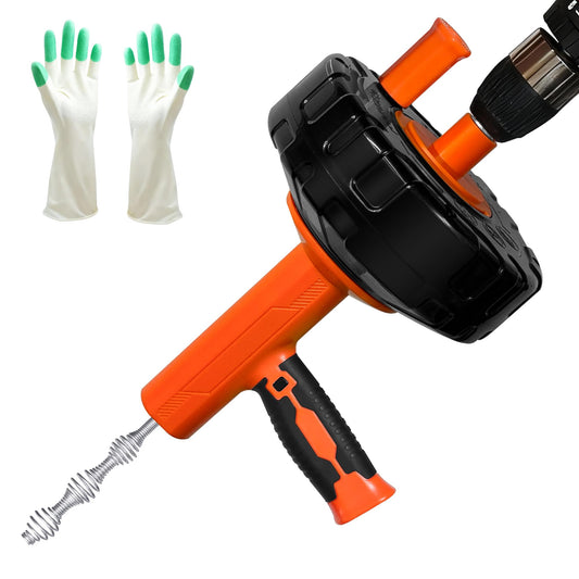 Drain Auger 33Ft, Auto-Feed Drain Clog Remover Plumbing Snake Drain Tools | Drill Adapter for Quickly Unclogging, Long Flexible Drain Snake for Deep Pipe Clogs, Bathroom Shower, Bathtub, Kitchen Sink