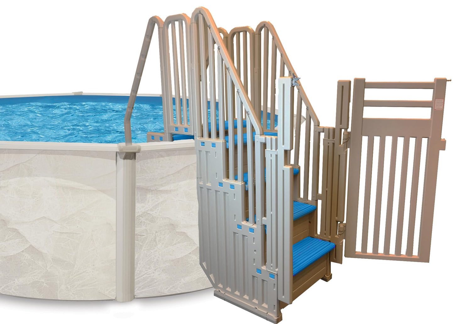 Confer Plastics Step-1X: Sturdy Above Ground Entry System with Dual Handrails and Slip-Resistant Steps, Easy Installation, Supports up to 400 lbs - Proudly Made in USA. Warm Grey with Grey Treads