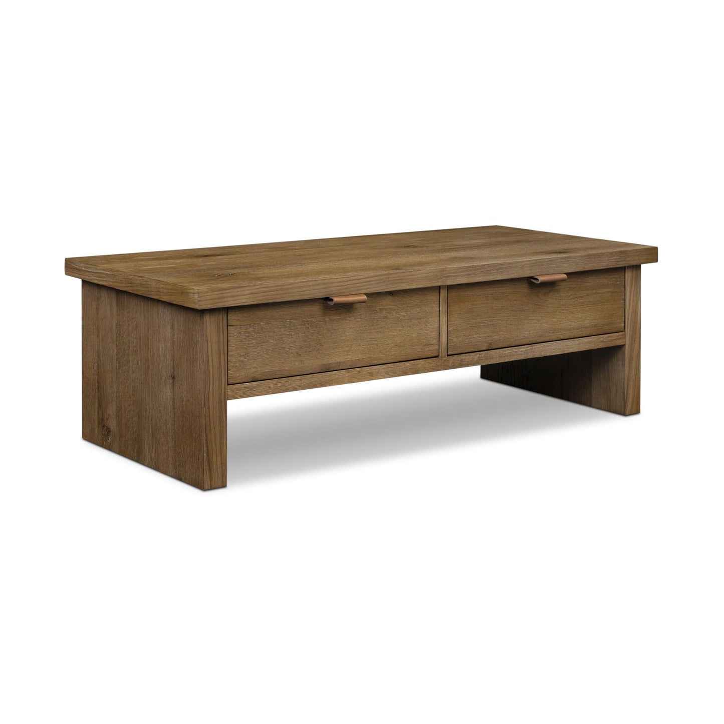Poly & BARK Chordo 39.4 Inch Coffee Table in Tundra Brown Oak Grain Veneer with Curved Architectural Legs for Warm Modern Living Room Style and Everyday Function