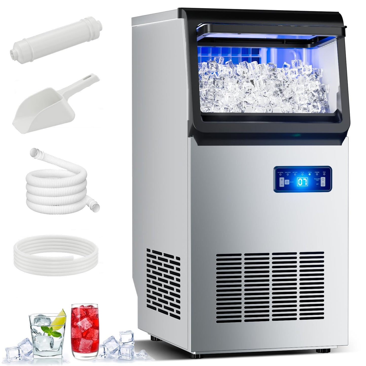 Ice Maker Commercial Ice Machine, 120lbs Per Day, Auto-Cleaning, Countertop Ice Maker with Basket and Scoop, for Home Party/RV Camping