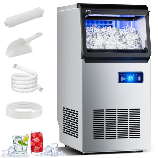 Ice Maker Commercial Ice Machine, 120lbs Per Day, Auto-Cleaning, Countertop Ice Maker with Basket and Scoop, for Home Party/RV Camping