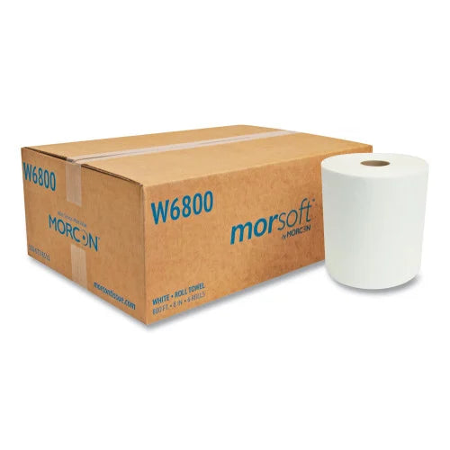 Morcon Paper Morsoft Universal Roll Towels, 1-Ply, 8" x 800 ft, White, 6 Rolls/Carton (W6800)