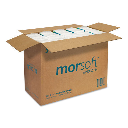 Morcon Paper Morsoft Dinner Napkins, 2-Ply, 14.5 x 16.5, White, 3,000/Carton (3466)