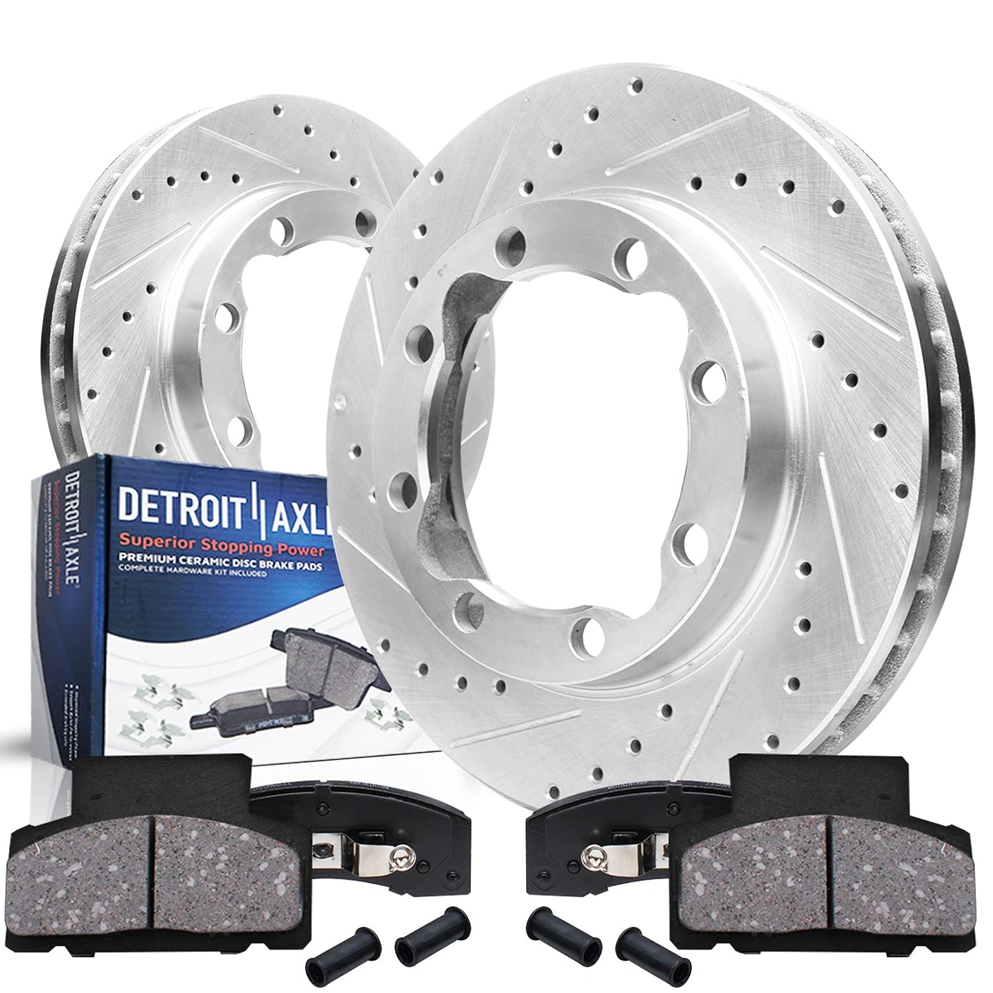Detroit Axle - Front Brake Kit for Chevy Impala Malibu Equinox GMC Terrain Buick LaCrosse Regal Allure Saab 9-5 Drilled Slotted Disc Brake Rotors Ceramic Brakes Pads Replacement : 12.64'' inch Rotor