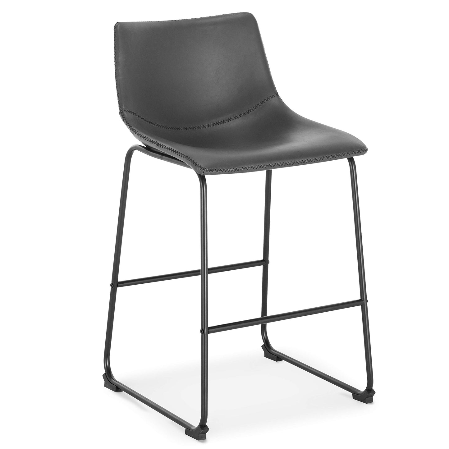 POLY & BARK Brinley Counter Stool Set of 3, Modern Armless Counter-Height Stools with Gently Curved Backrest and Wood Legs, Tan Faux Leather, for Kitchen Island or Breakfast Bar, 24" seat height